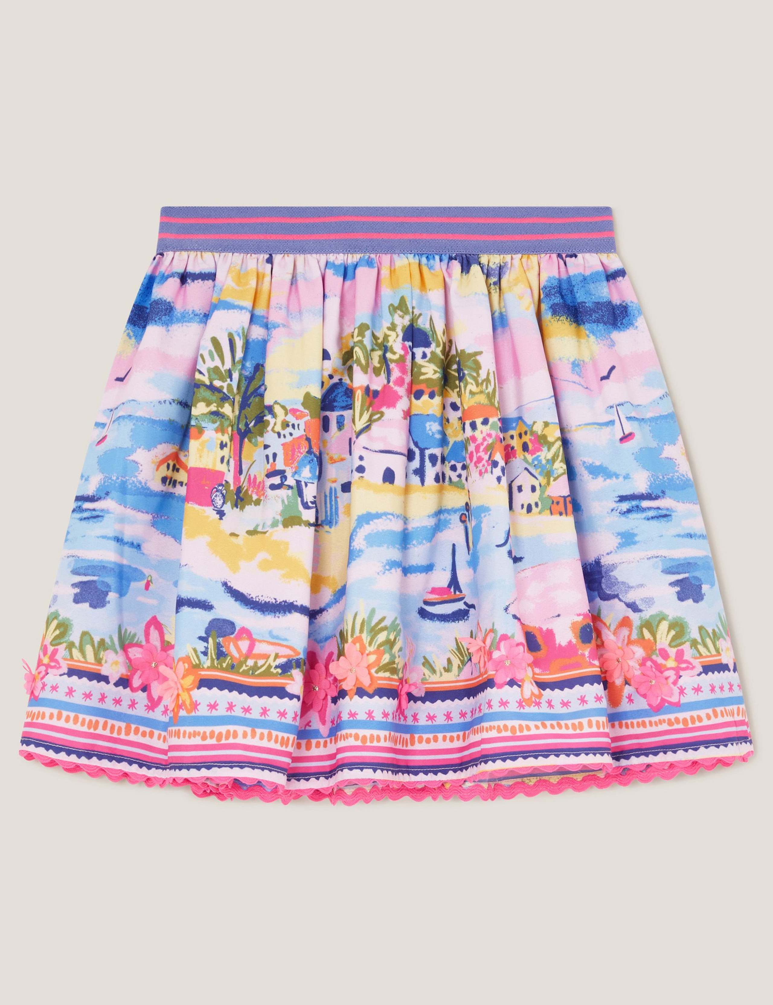 Tropical Print Floral Appliqué Skirt (3-13 Yrs)