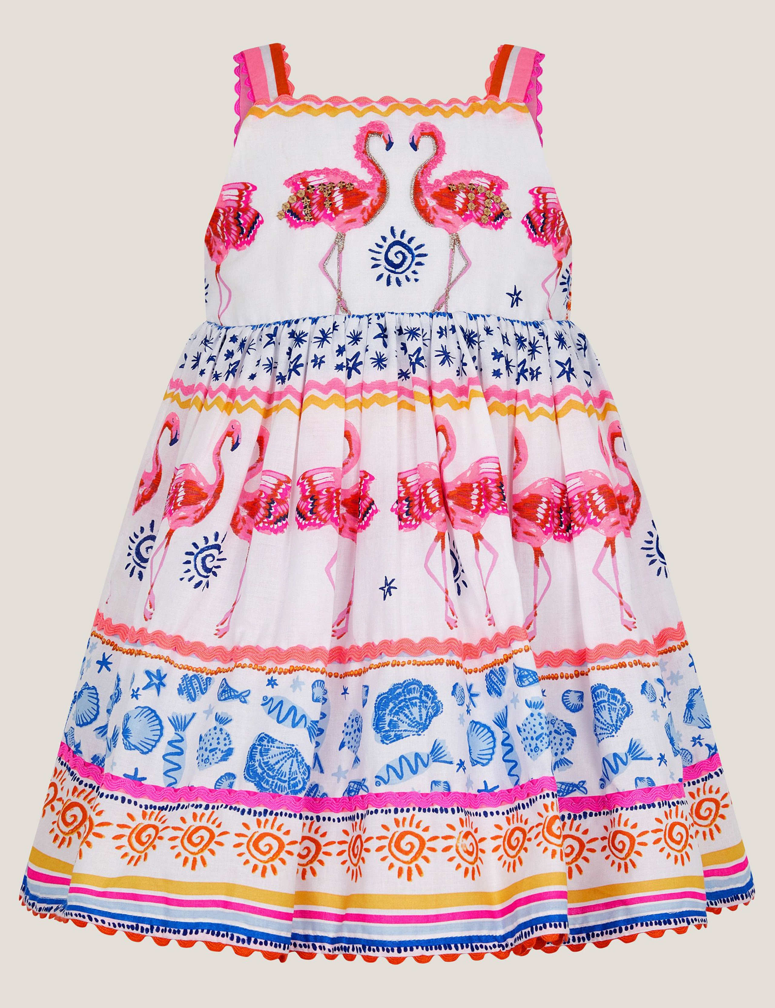 Pure Cotton Flamingo Dress (3-13 Yrs)