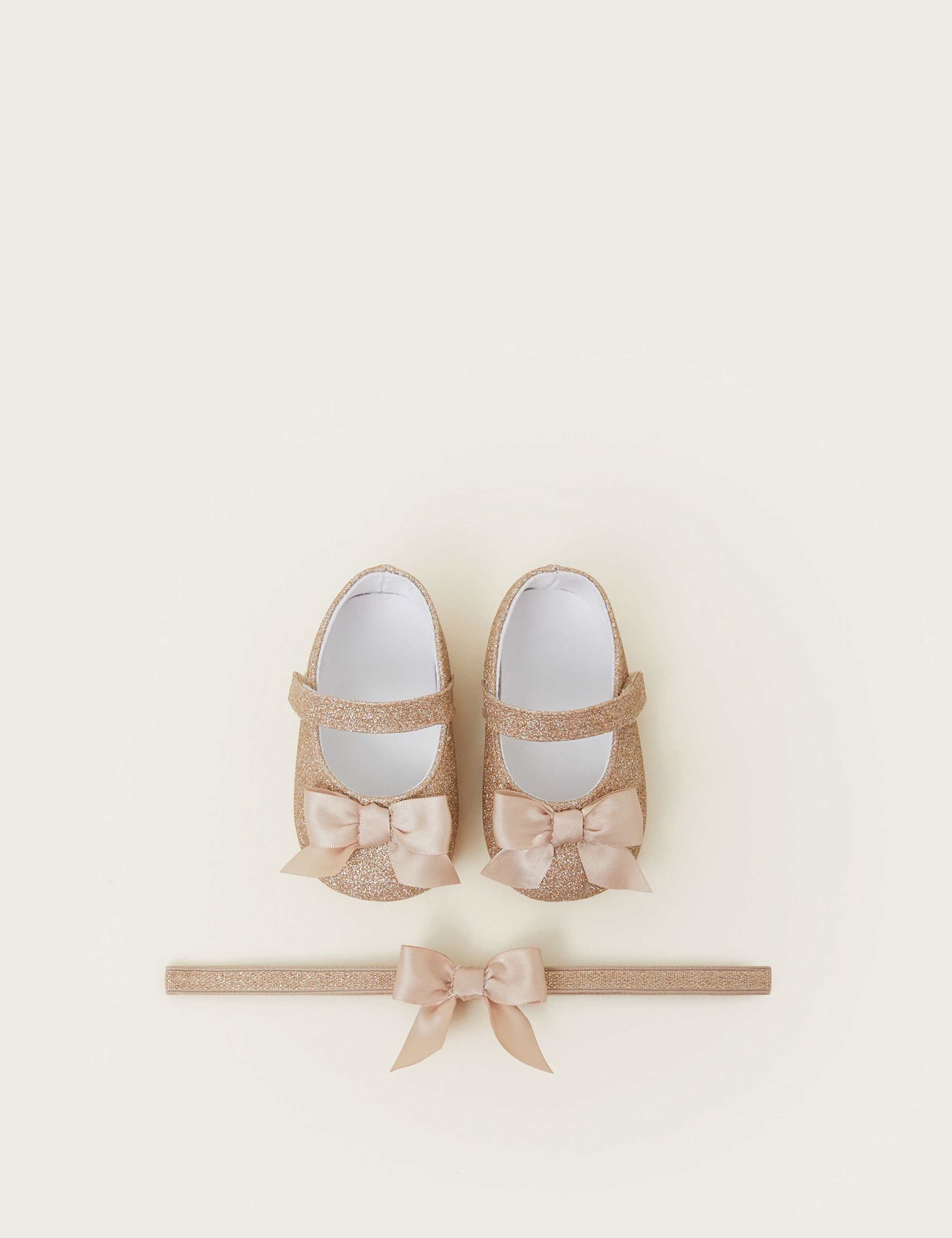 Baby Glitter Ballet Pumps & Headband (0-18 Mths)