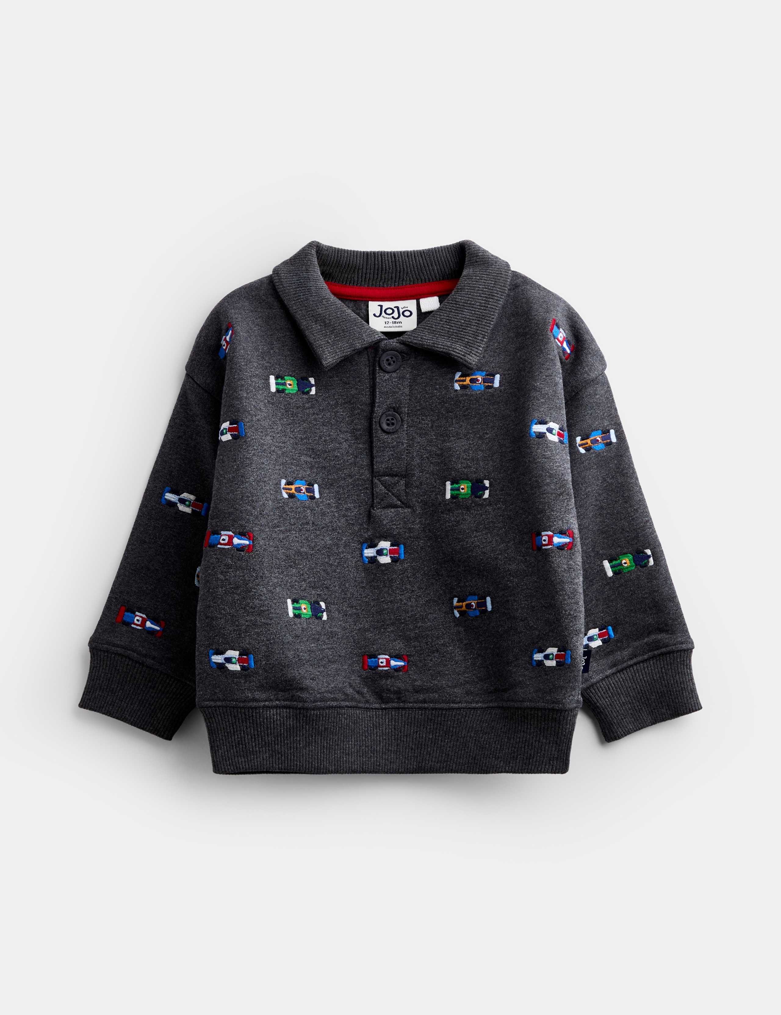 Car Embroidered Half Button Sweatshirt