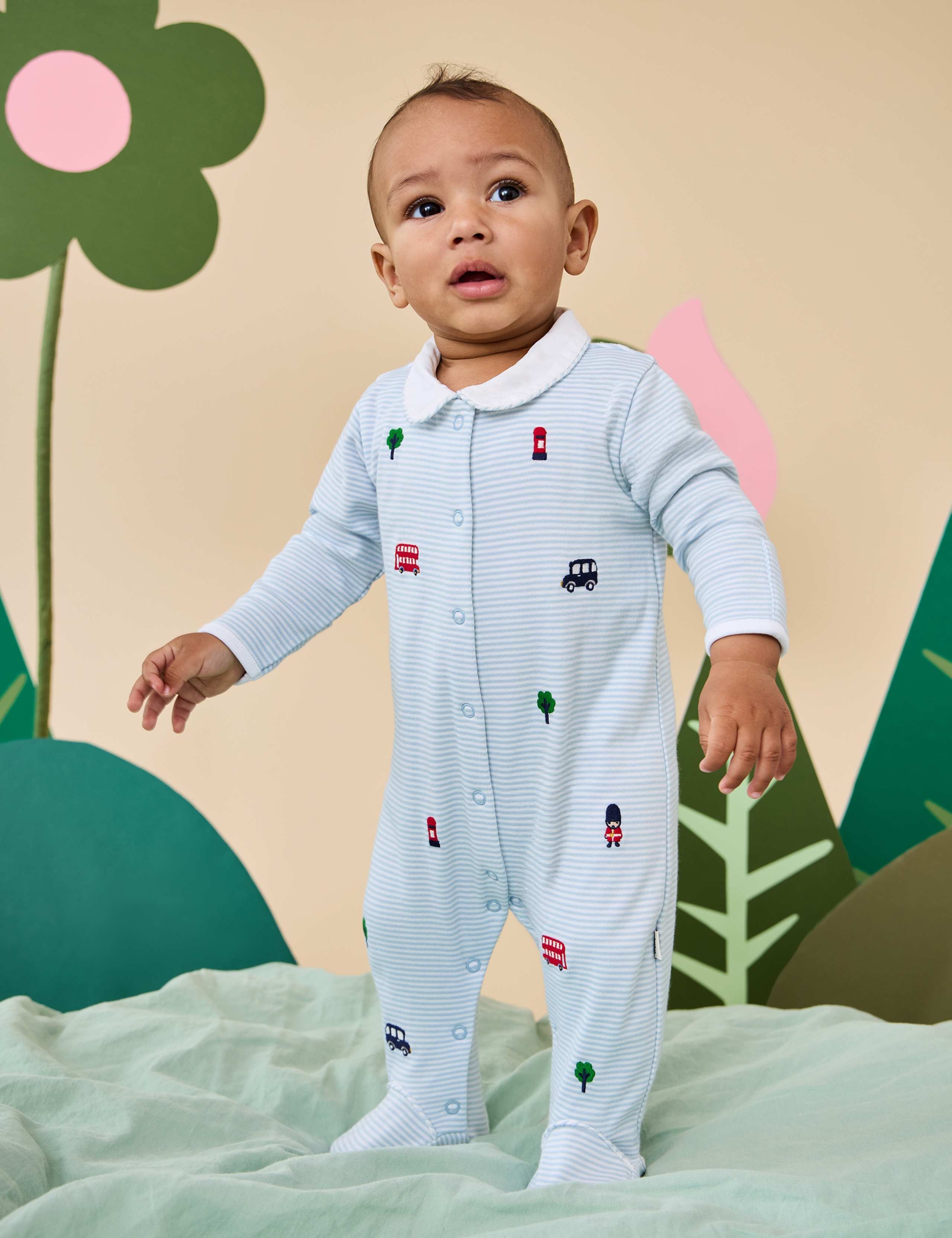 2pc Pure Cotton Embroidered Sleepsuit & Hat