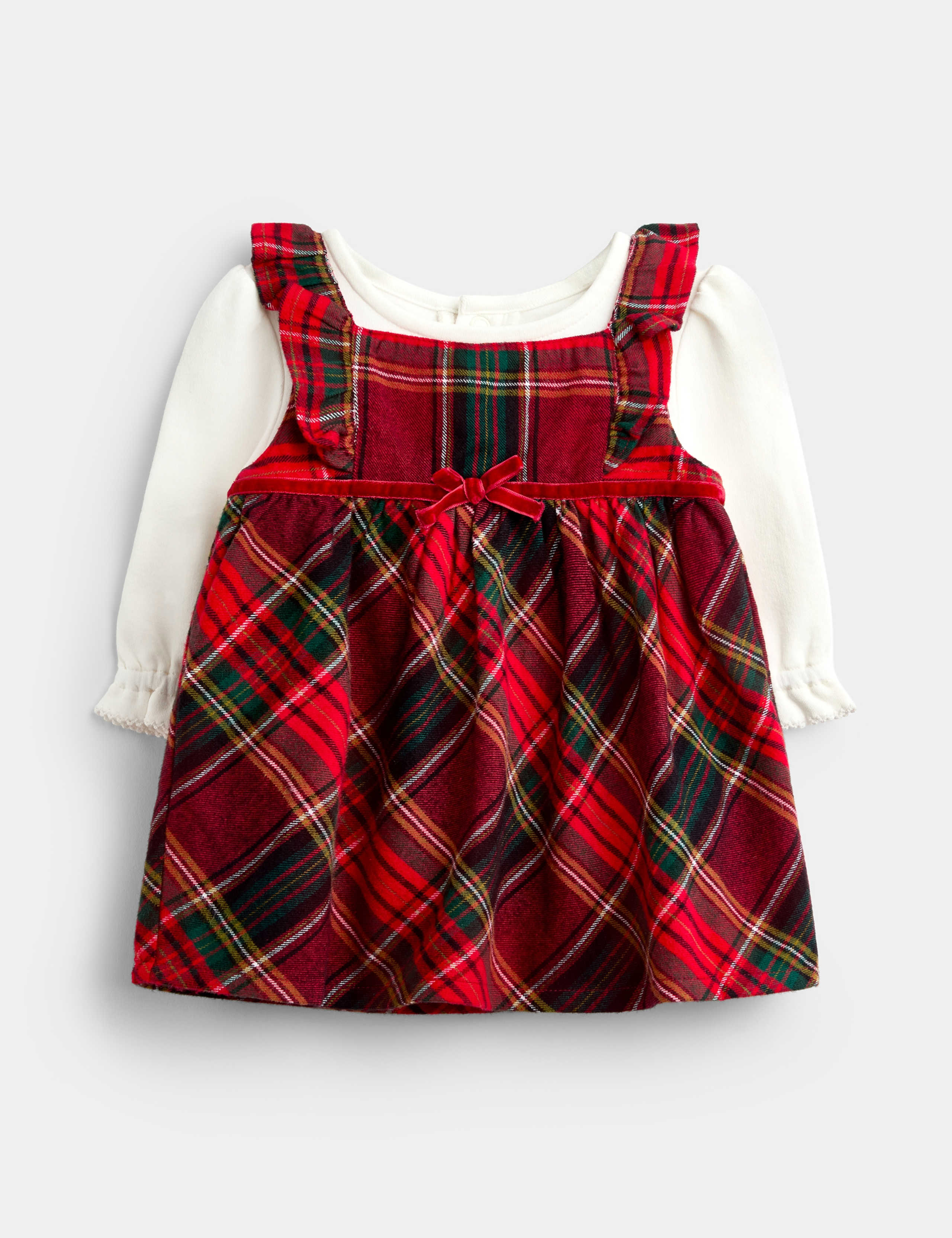 Checked Cotton Dress And Bodysuit Set