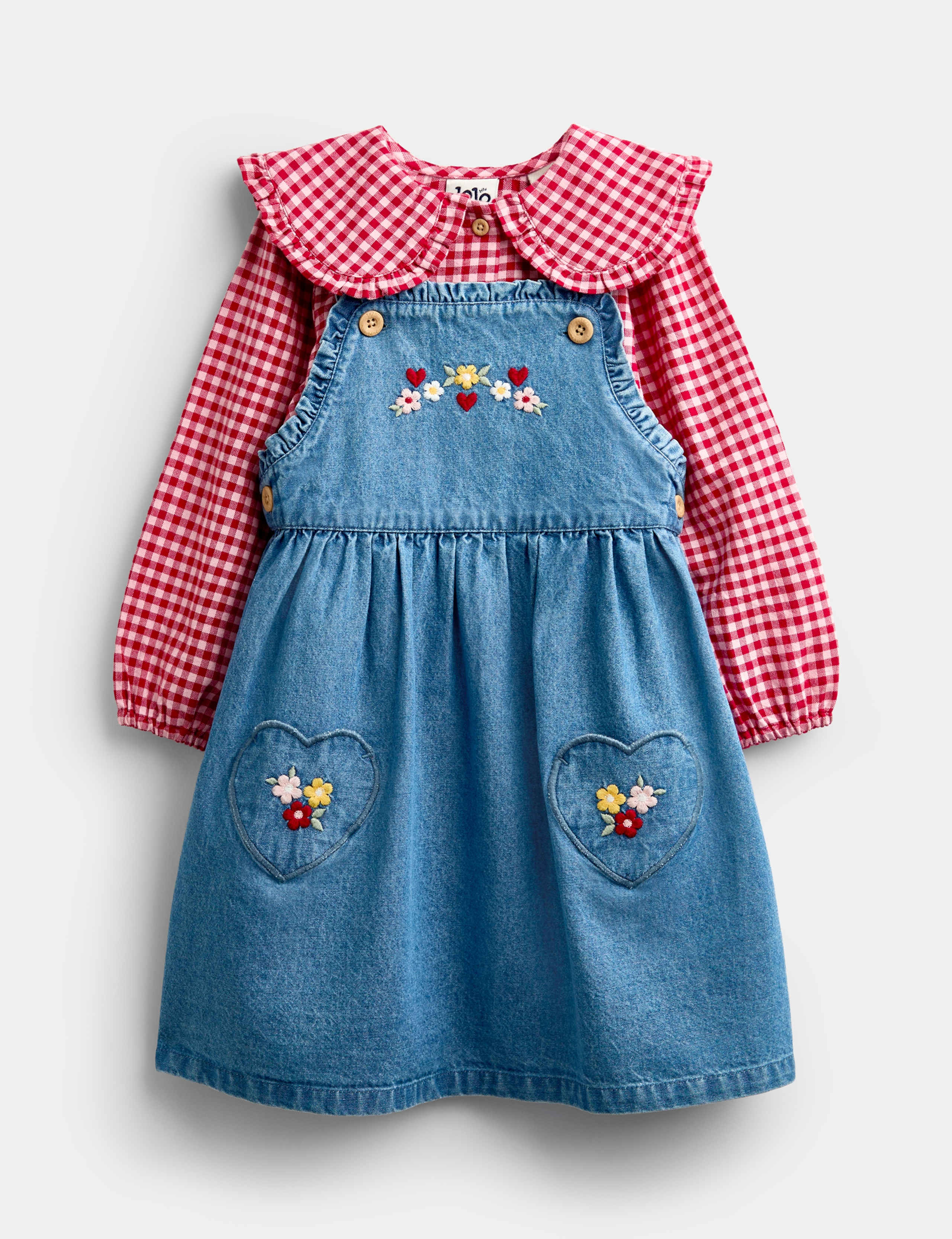 2pc Pure Cotton Heart Pocket Pinafore Dress