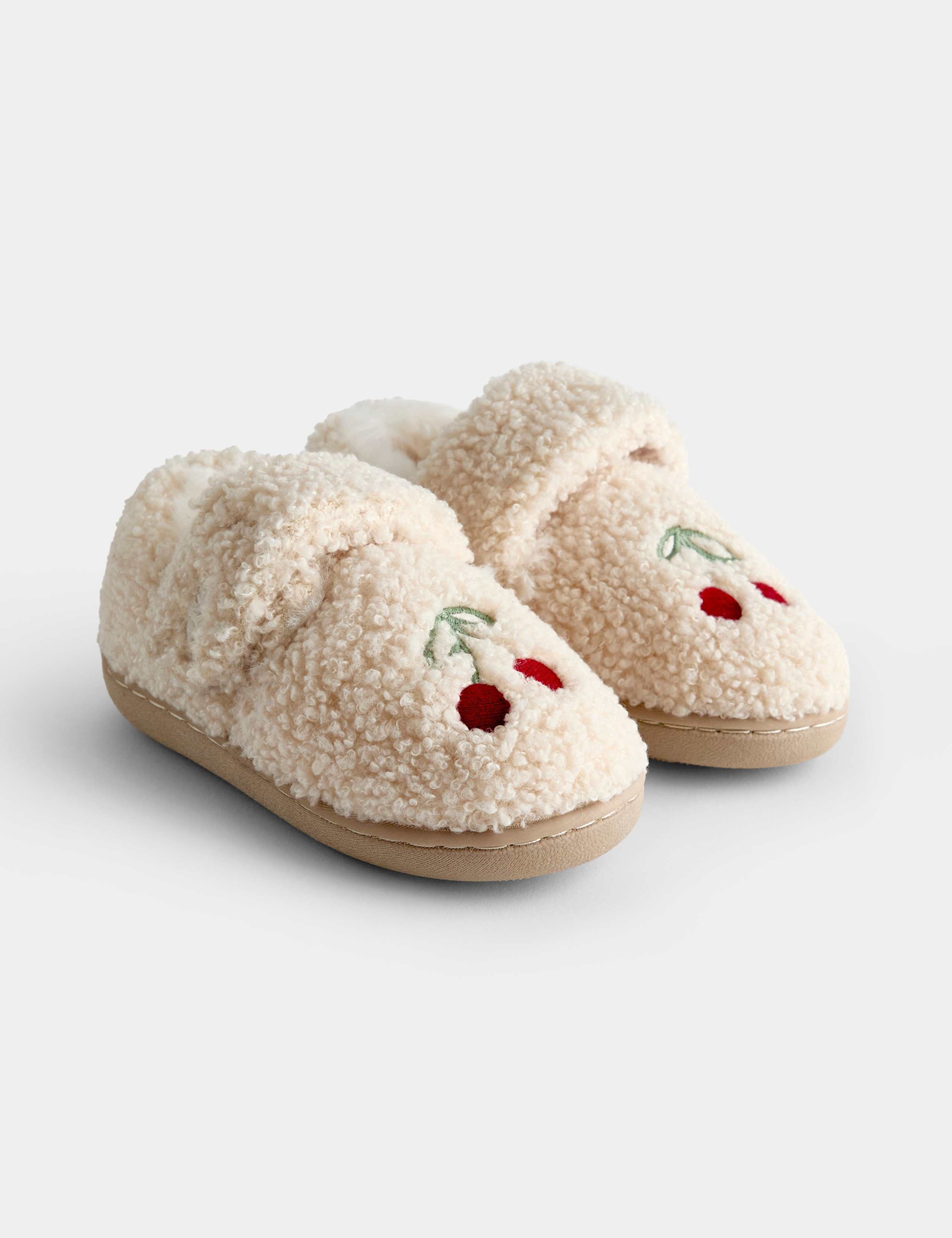 Kids Cherry Borg Lined Slippers