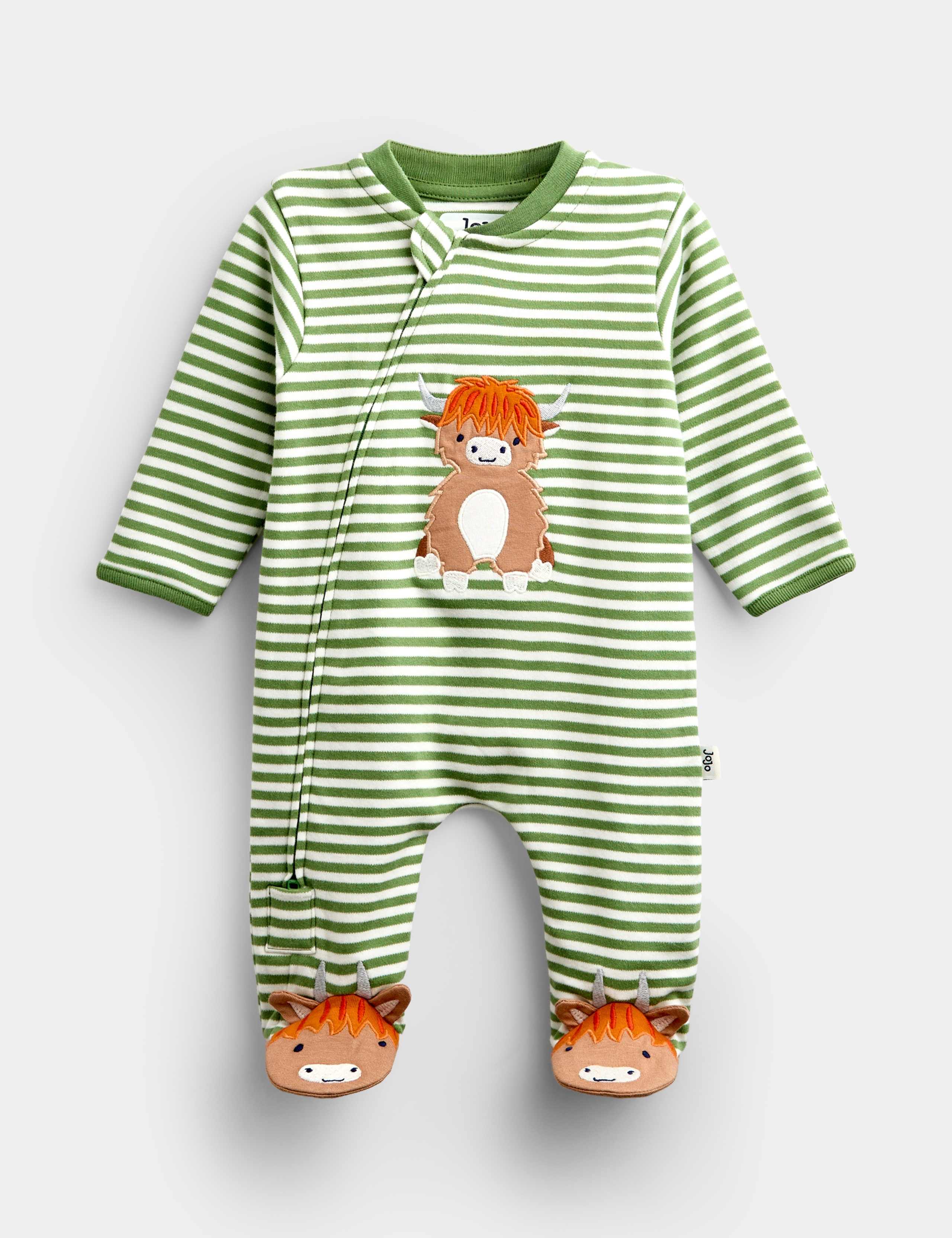 Pure Cotton Highland Cow Zip Up Sleepsuit