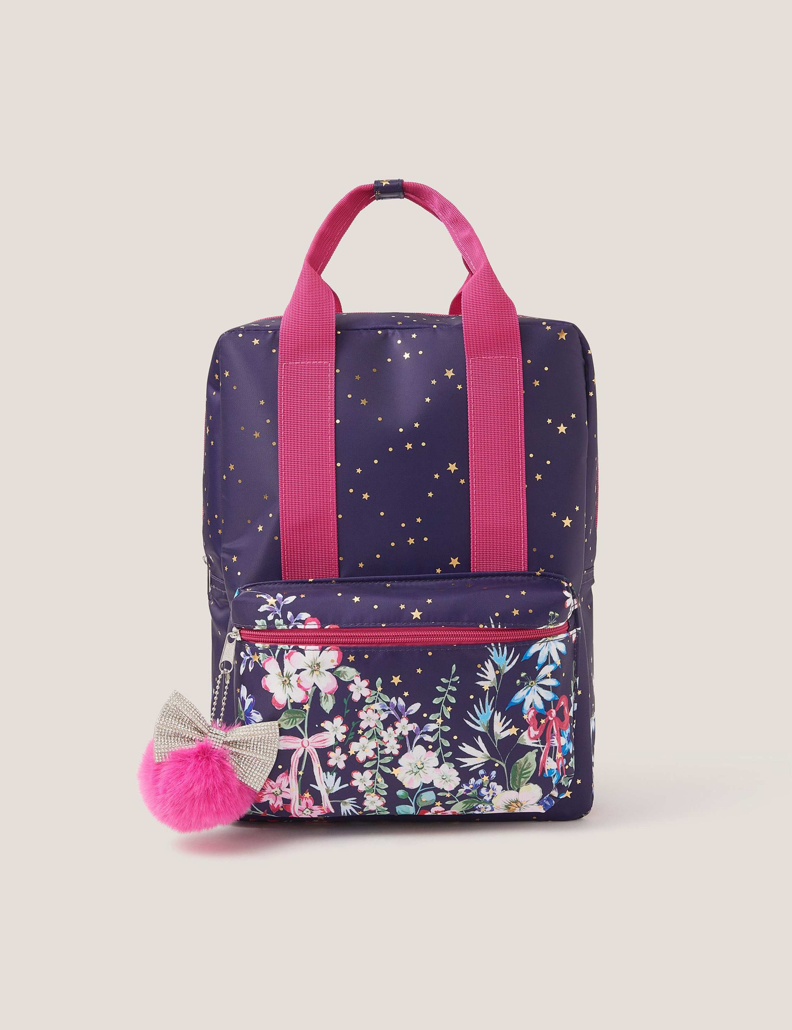 Floral Bow Pom Pom Charm Backpack