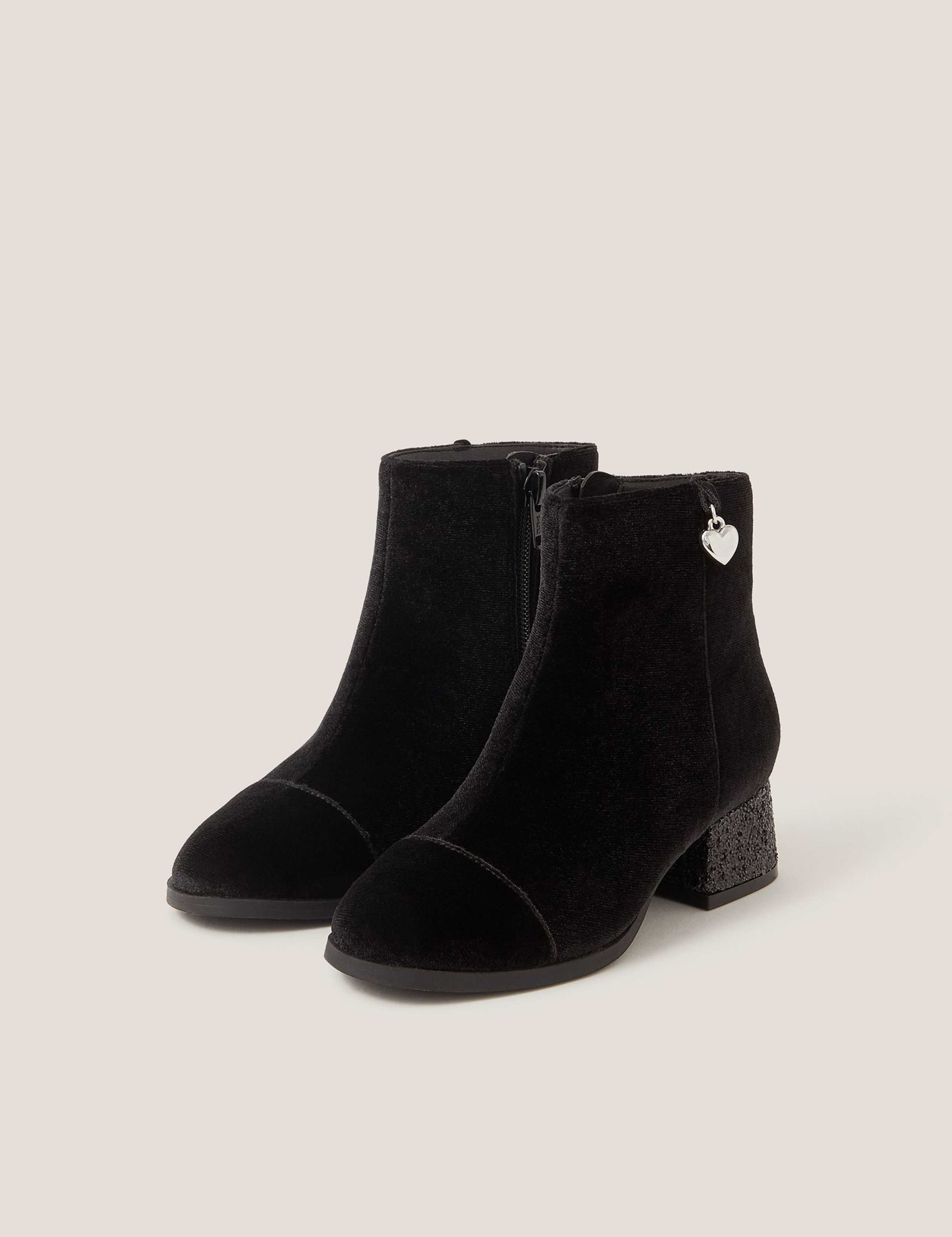Velvet Glitter Heel Charm Ankle Boots (10 Small-4 Large)