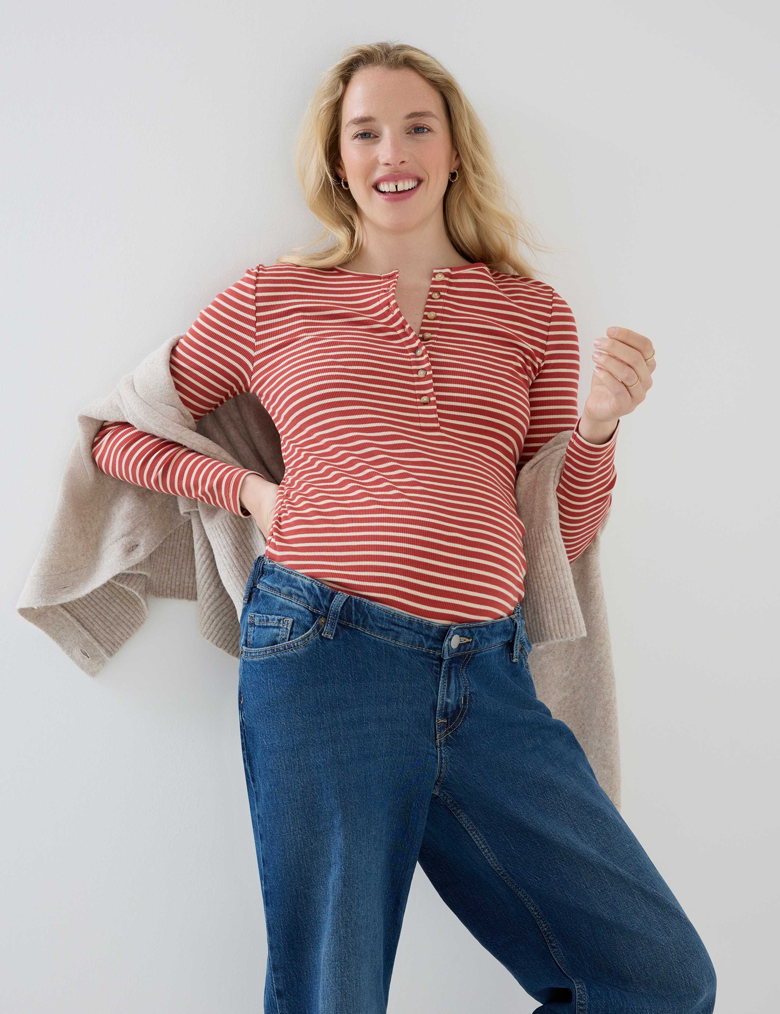Maternity Nursing Striped Ribbed Top