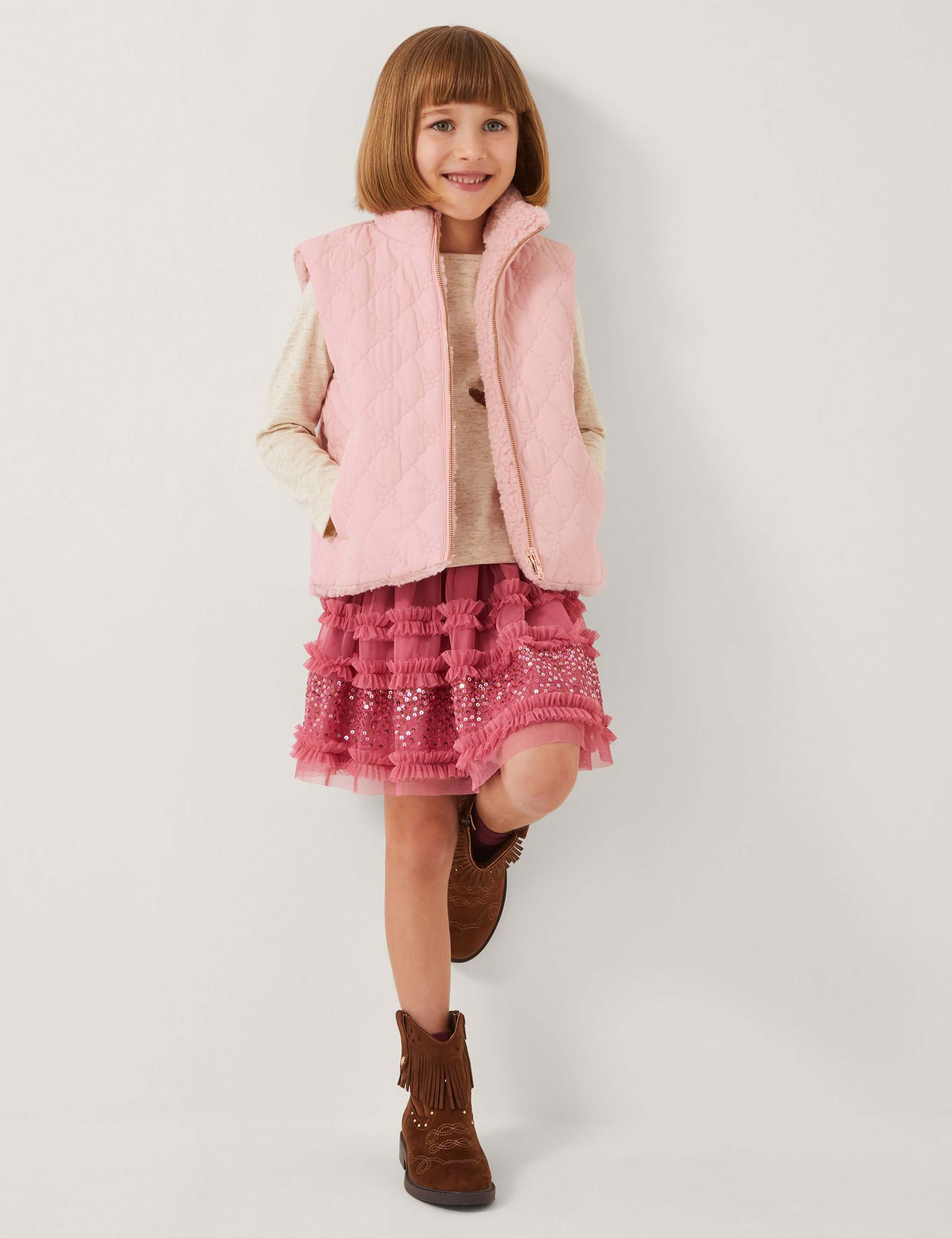 Floral Quilted Borg Lined Reversible Gilet