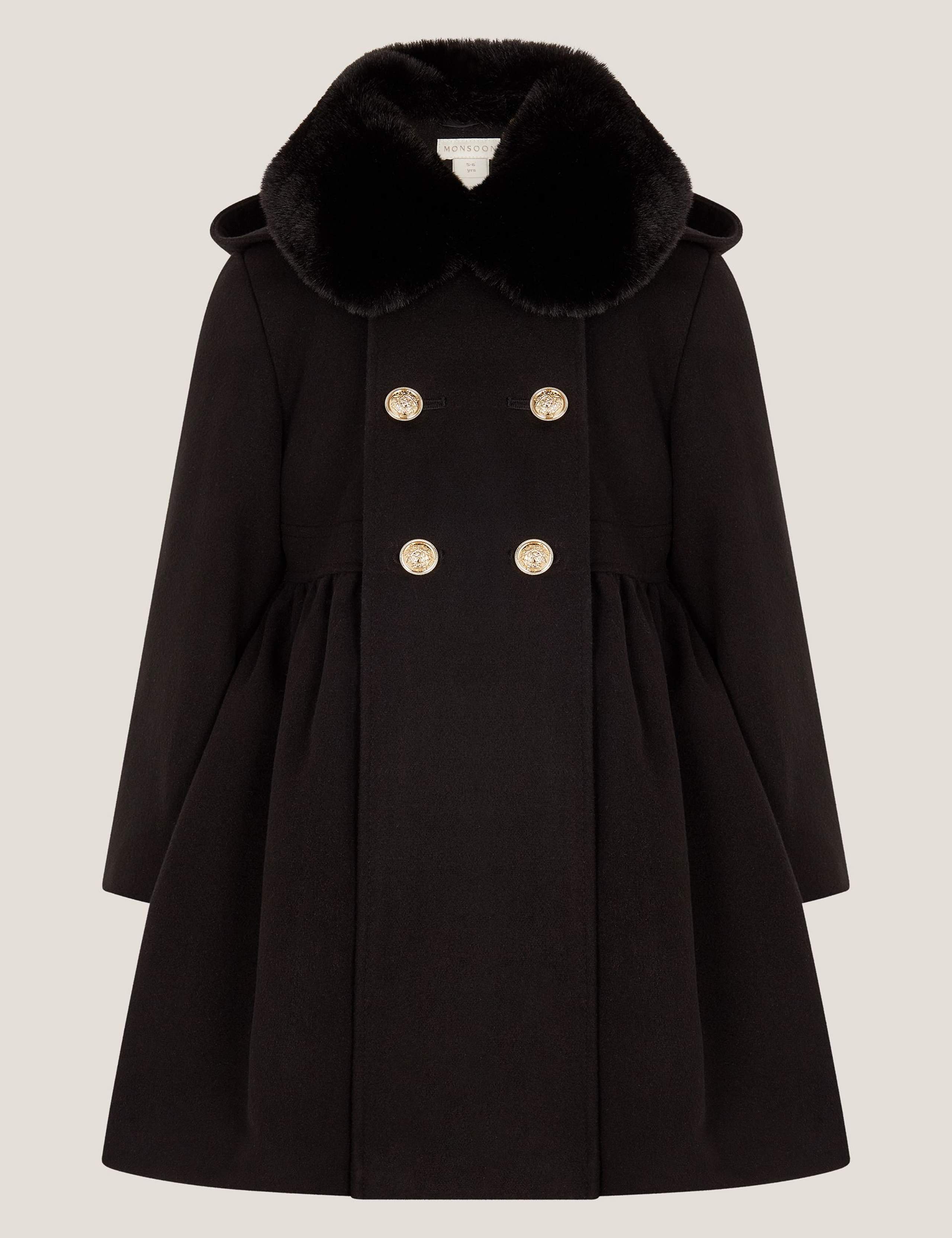 Faux Fur Collar Double-Breasted Coat