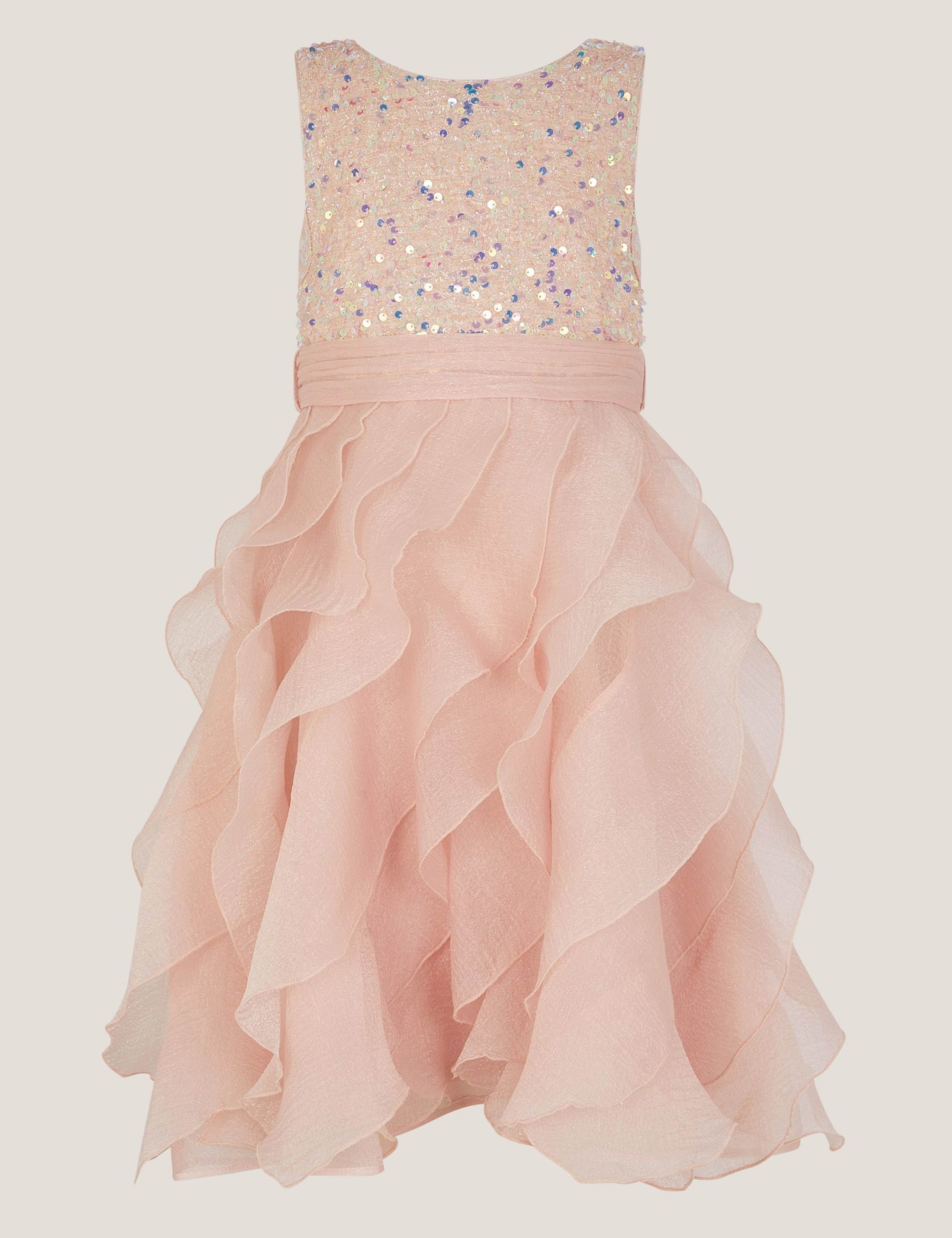 Sequin Waterfall Ruffle Party Dress Pink