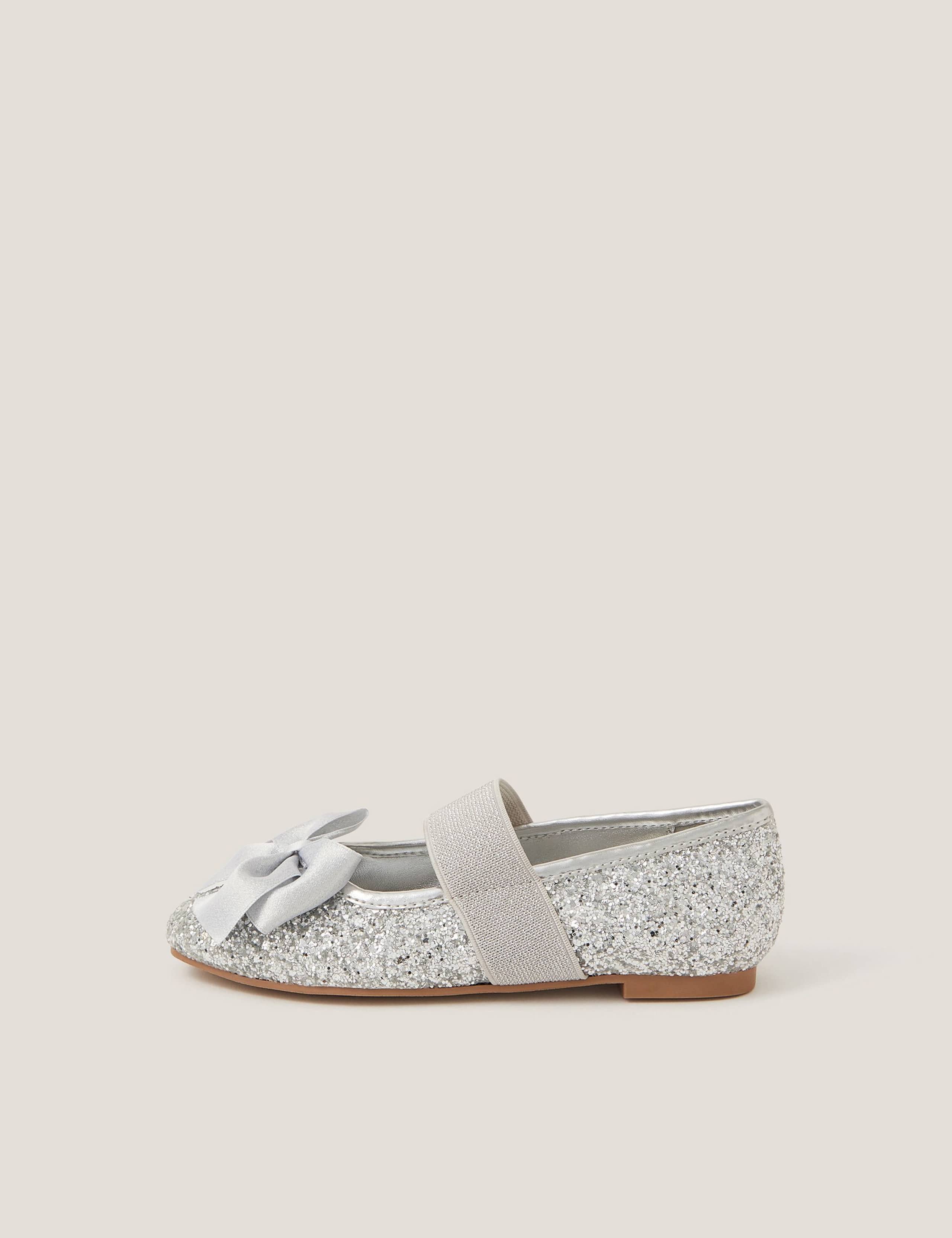 Glitter Bow Ballerina Party Shoes (7 Small - 4 Large)