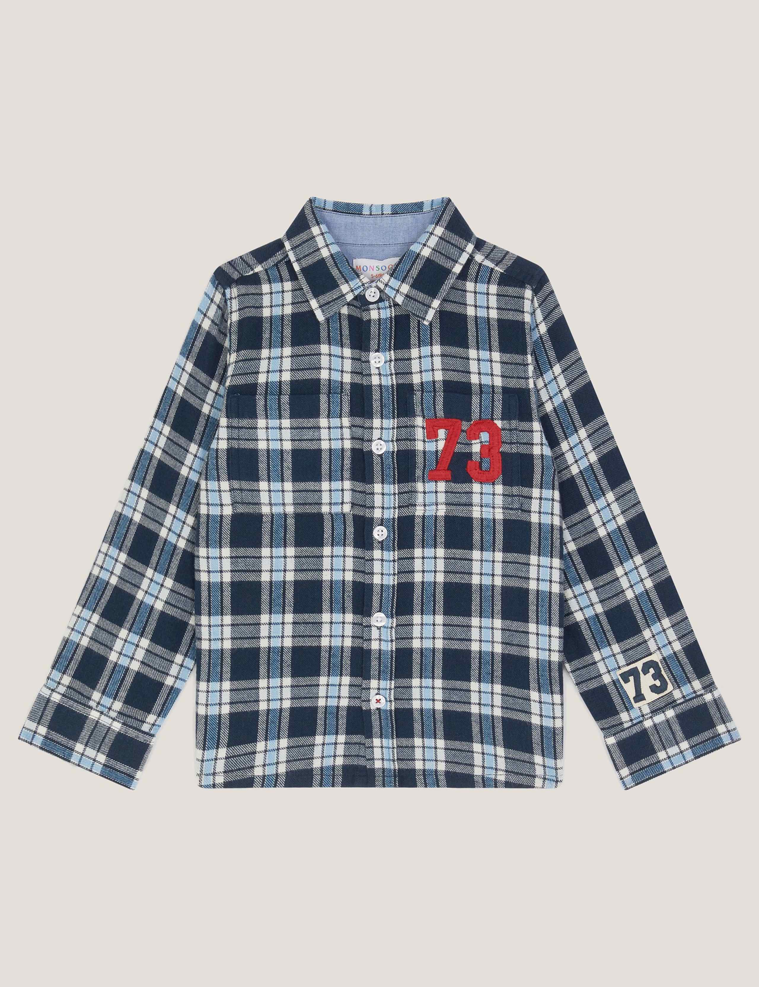 Pure Cotton 73 Logo Check Shirt (2-13 Yrs)