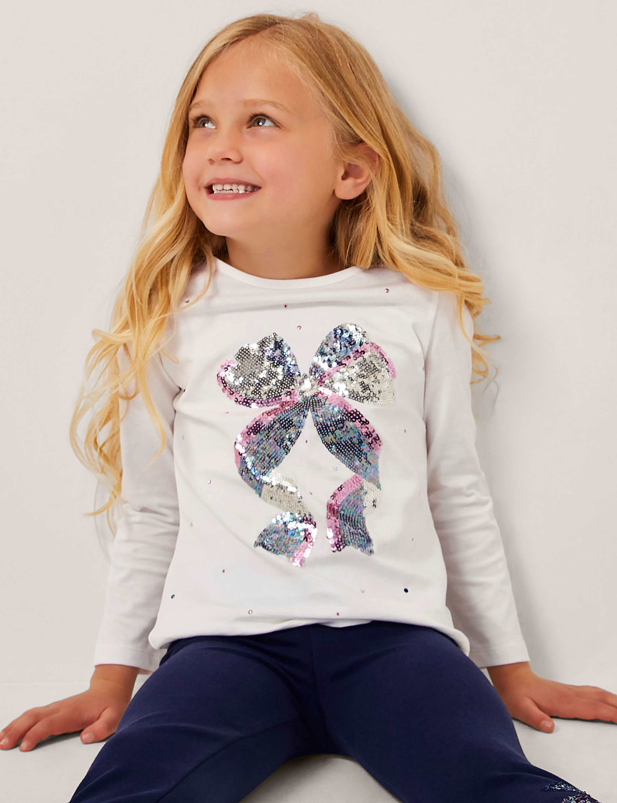Pure Cotton Sequin Bow Top (3-15 Yrs)
