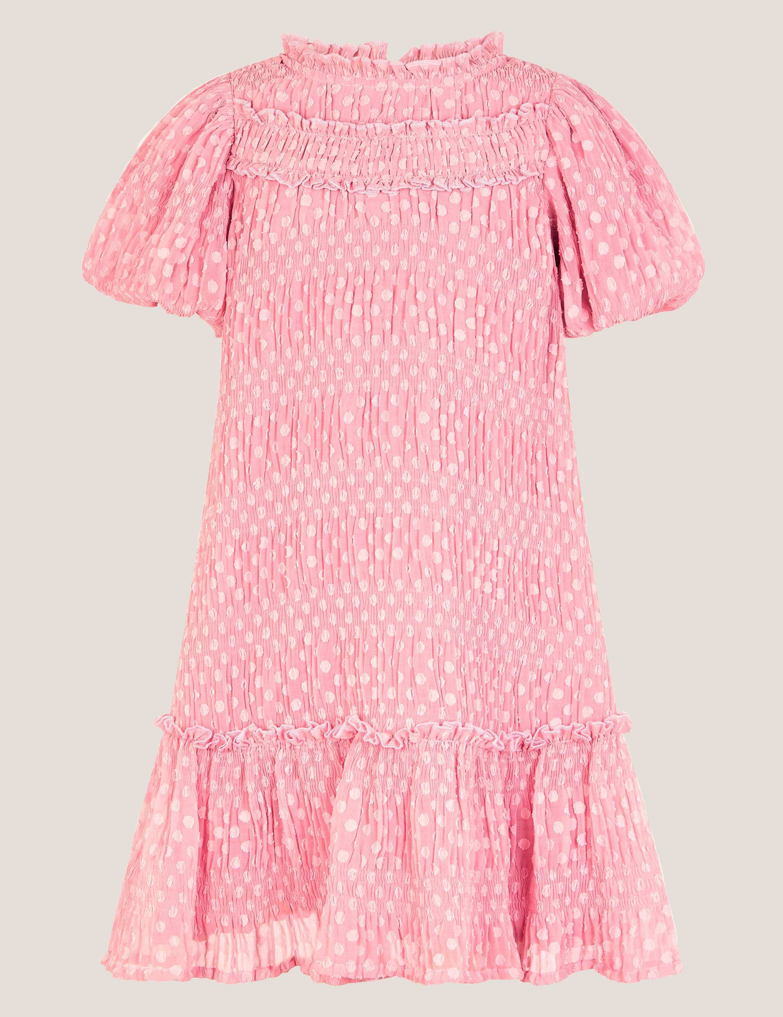Textured Polka Dot Puff Sleeve Dress (3-15 Yrs)