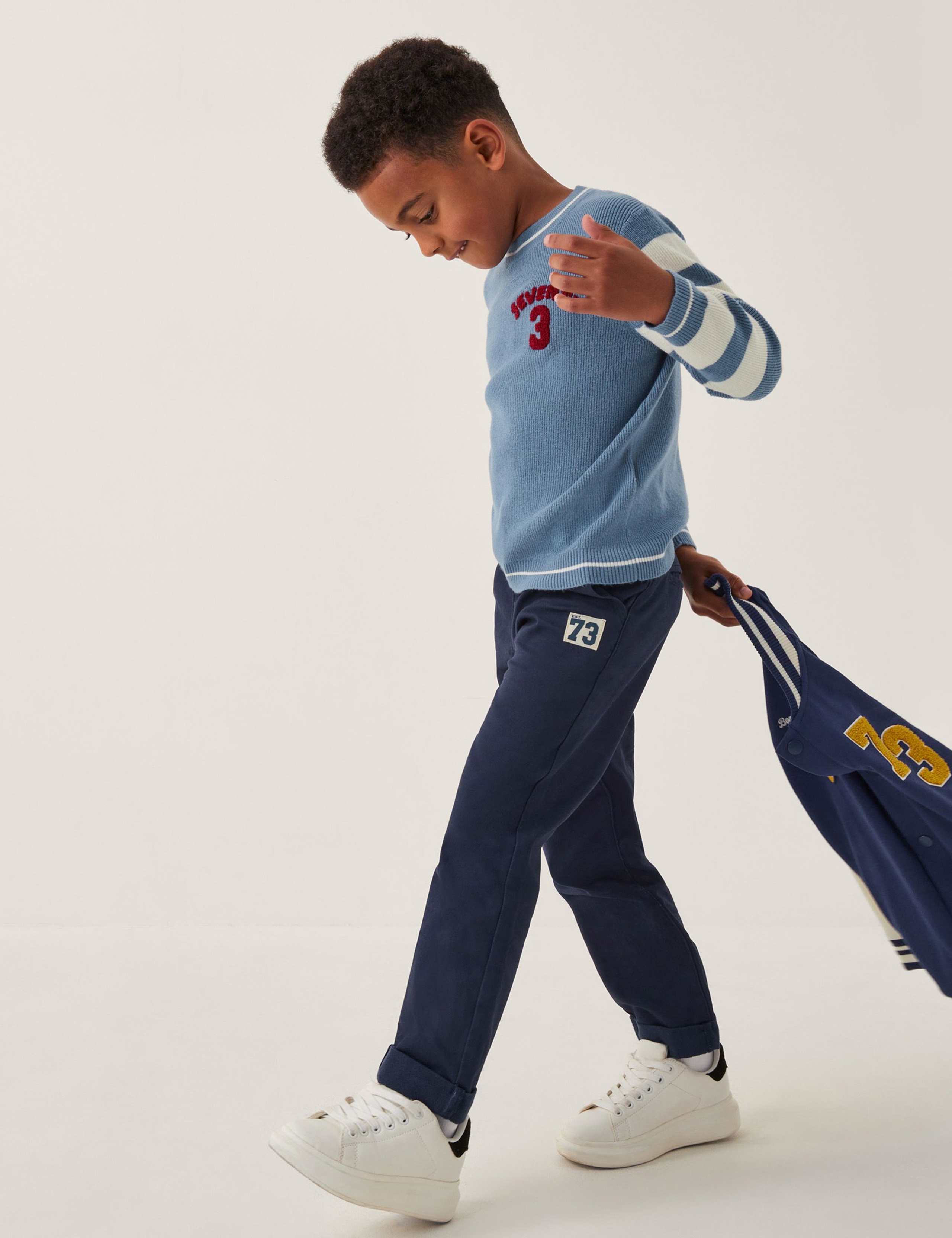 Cotton Rich Stripe Trim Trousers (2-13 Yrs)