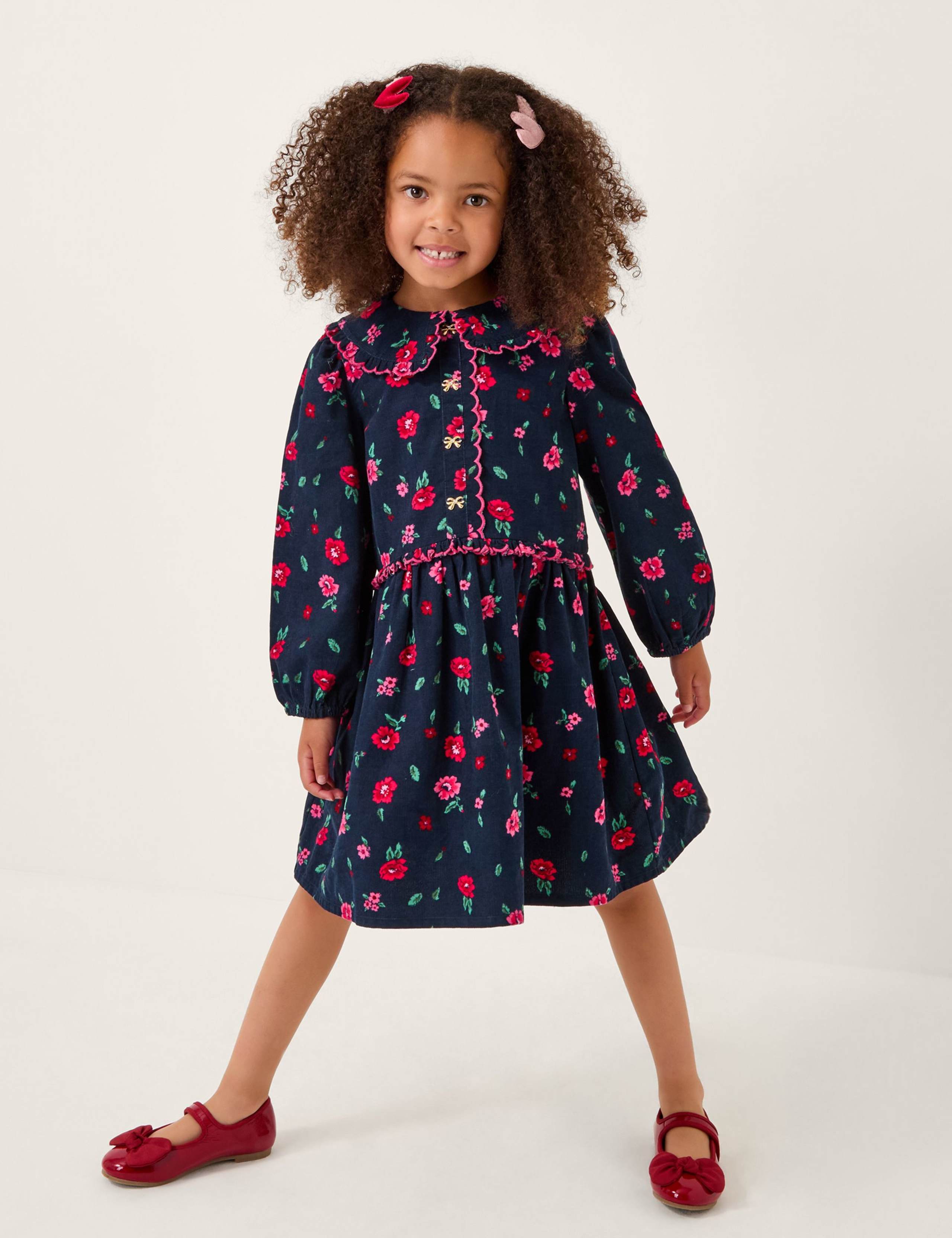 Pure Cotton Cord Floral Dress (2-13 Yrs)