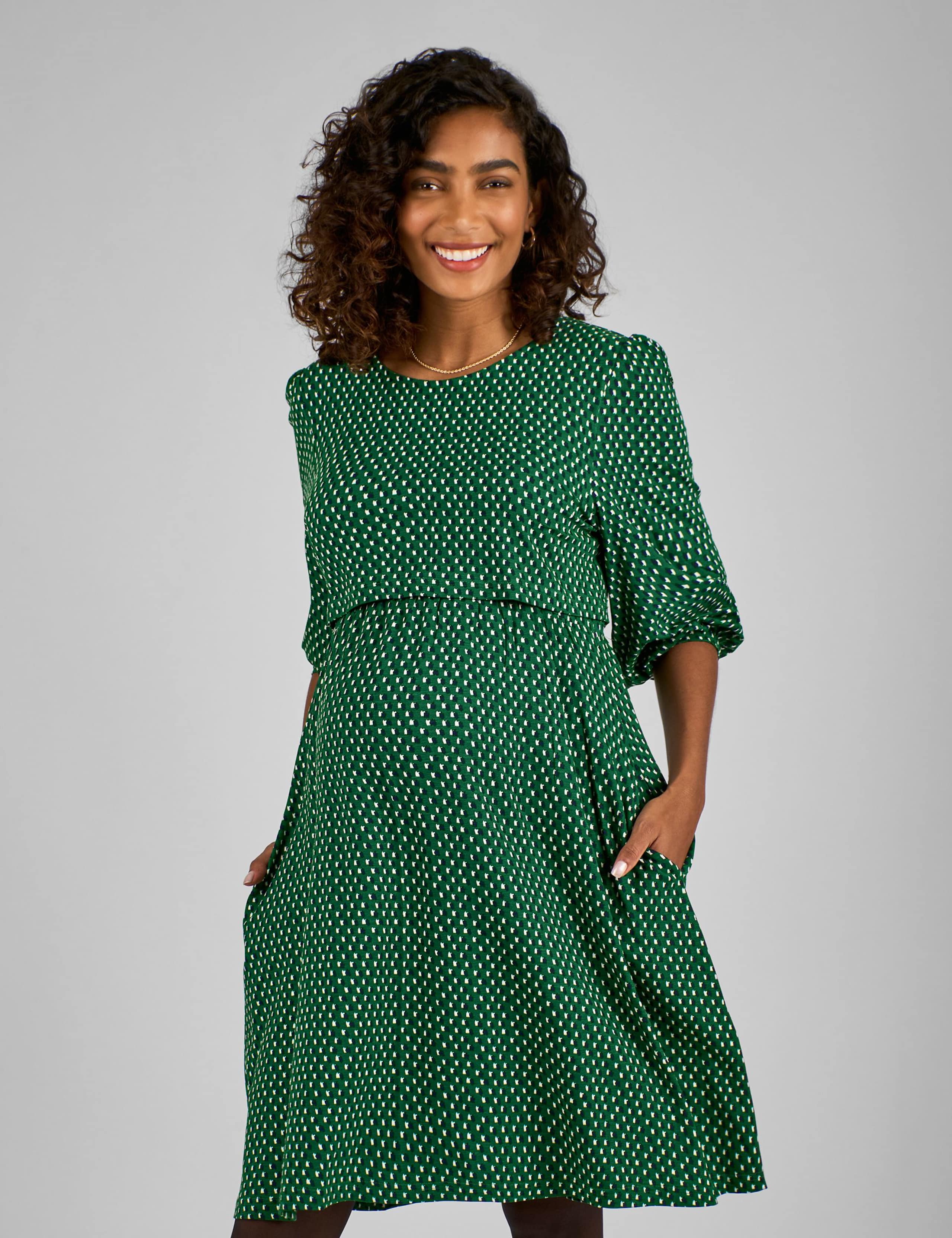 Maternity Geometric Round Neck Swing Dress