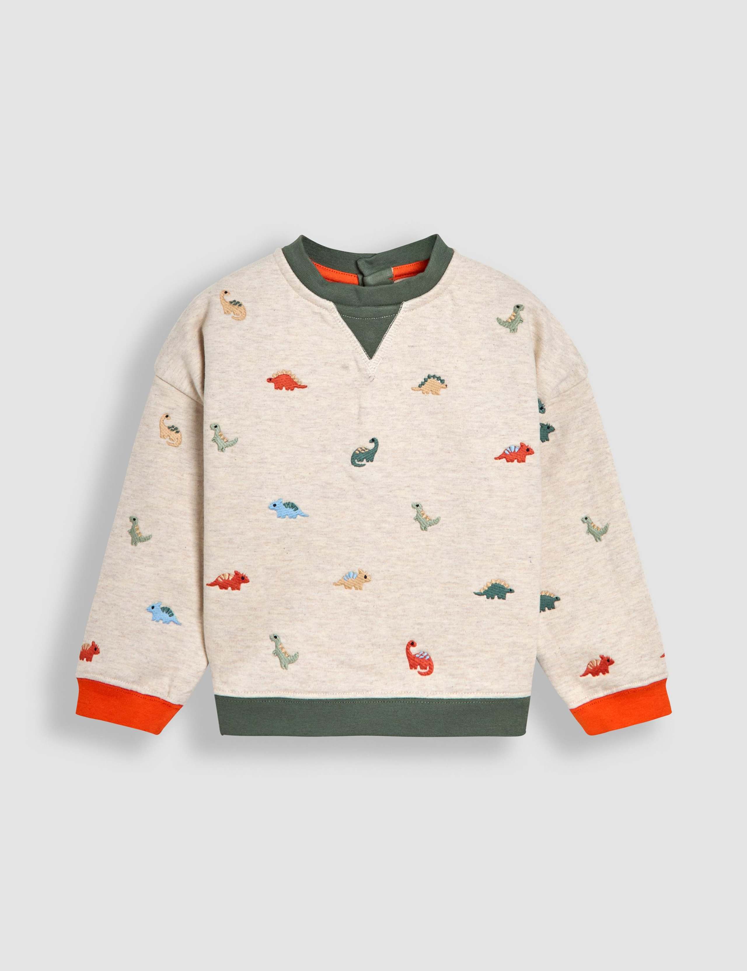 Pure Cotton Dino Embroidered Sweatshirt (6 Mths - 7 Yrs)