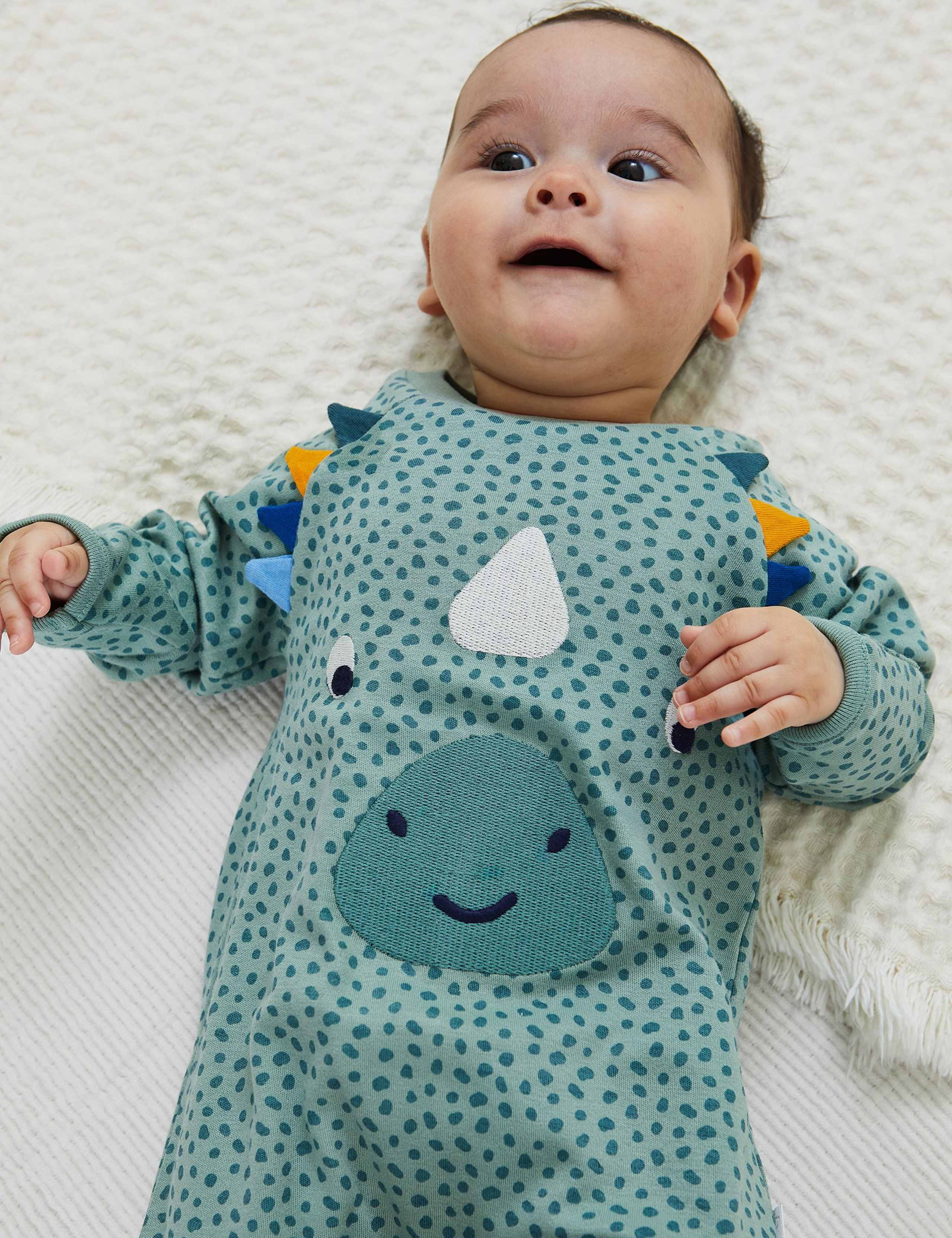 Pure Cotton Dinosaur Applique Sleepsuit (0 - 12 Mths)