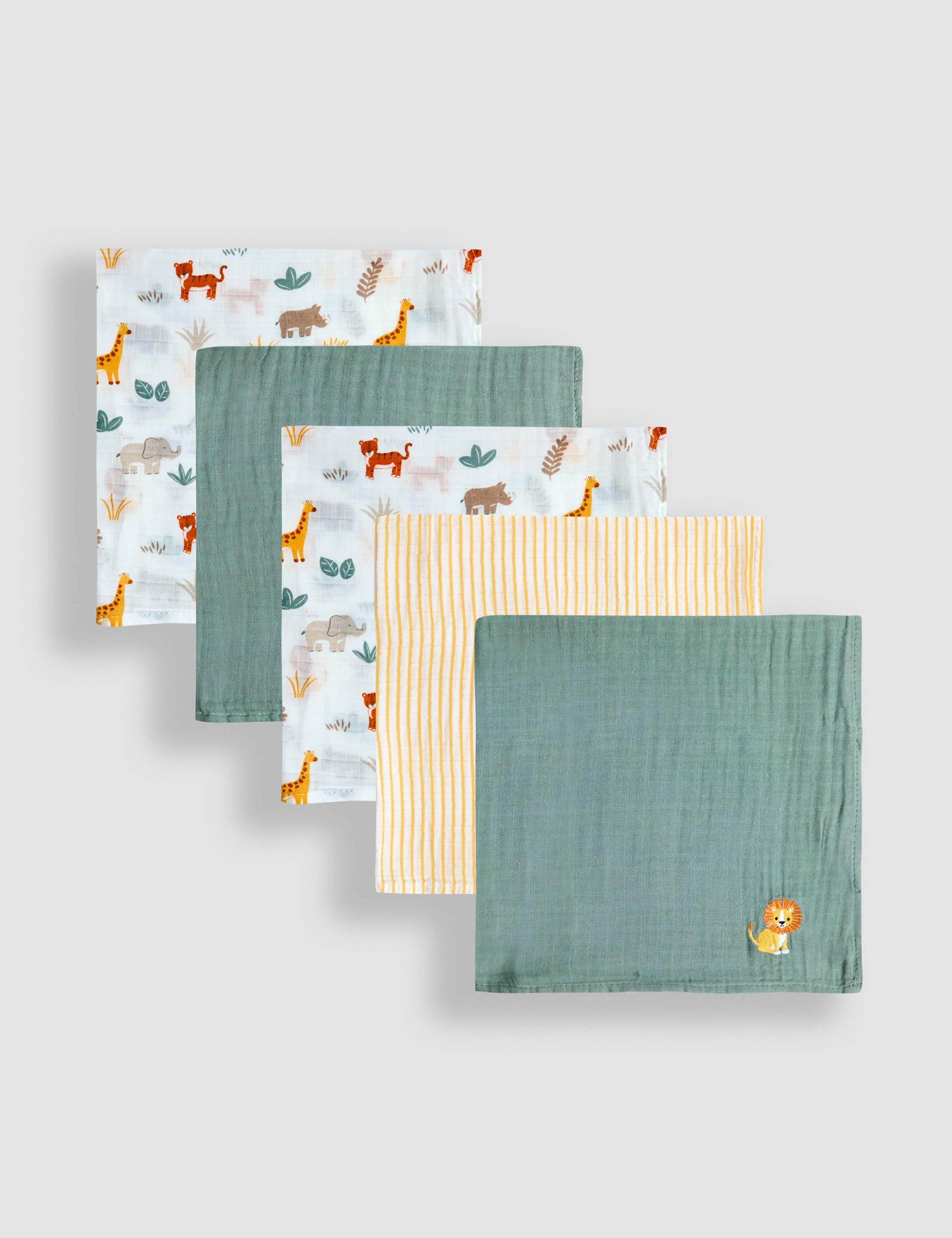 5pk Pure Cotton Safari Embroidered Muslins