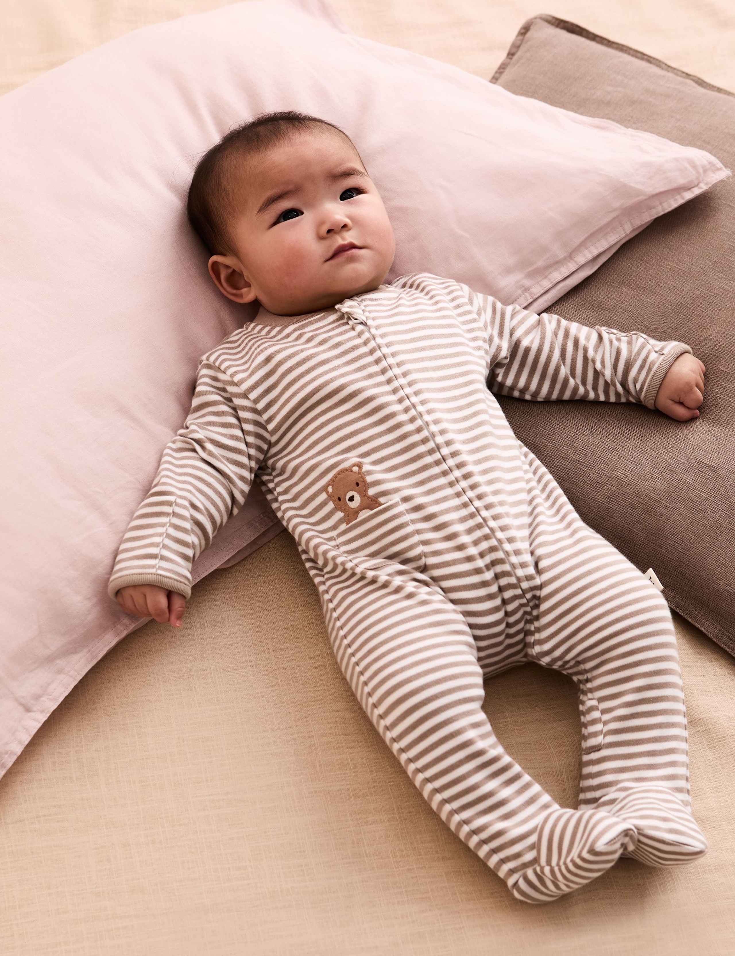 Pure Cotton Bear Embroidered Sleepsuit (0 Mths - 18 Mths)