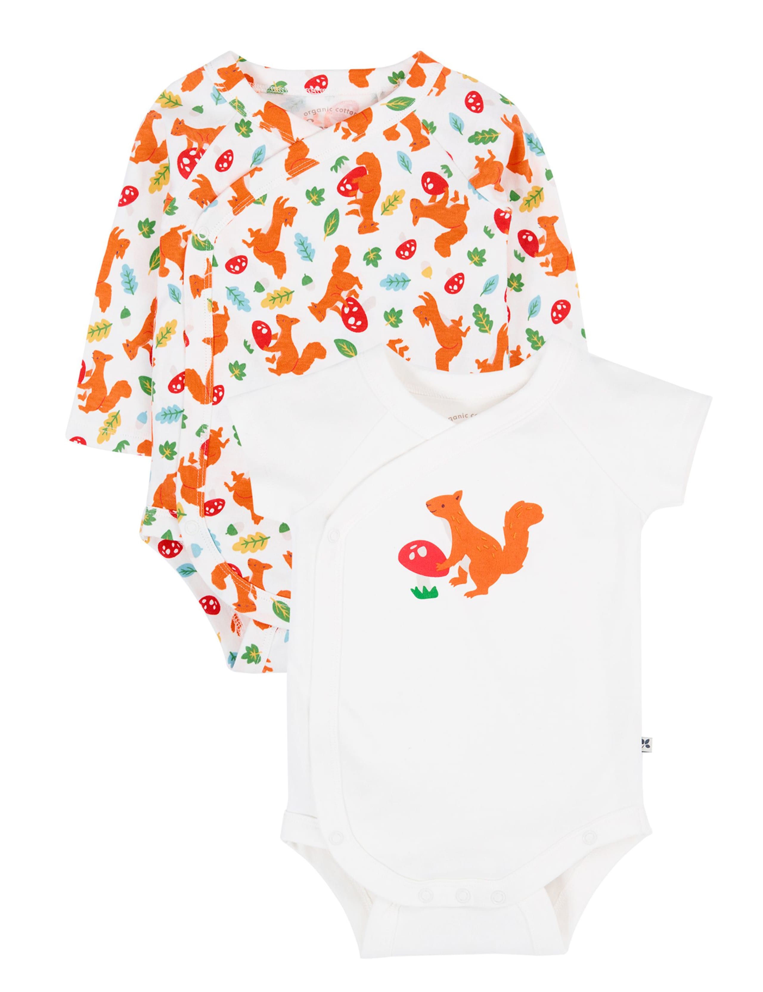 2pk Pure Cotton Squirrel Bodysuits (0-24 Mths)