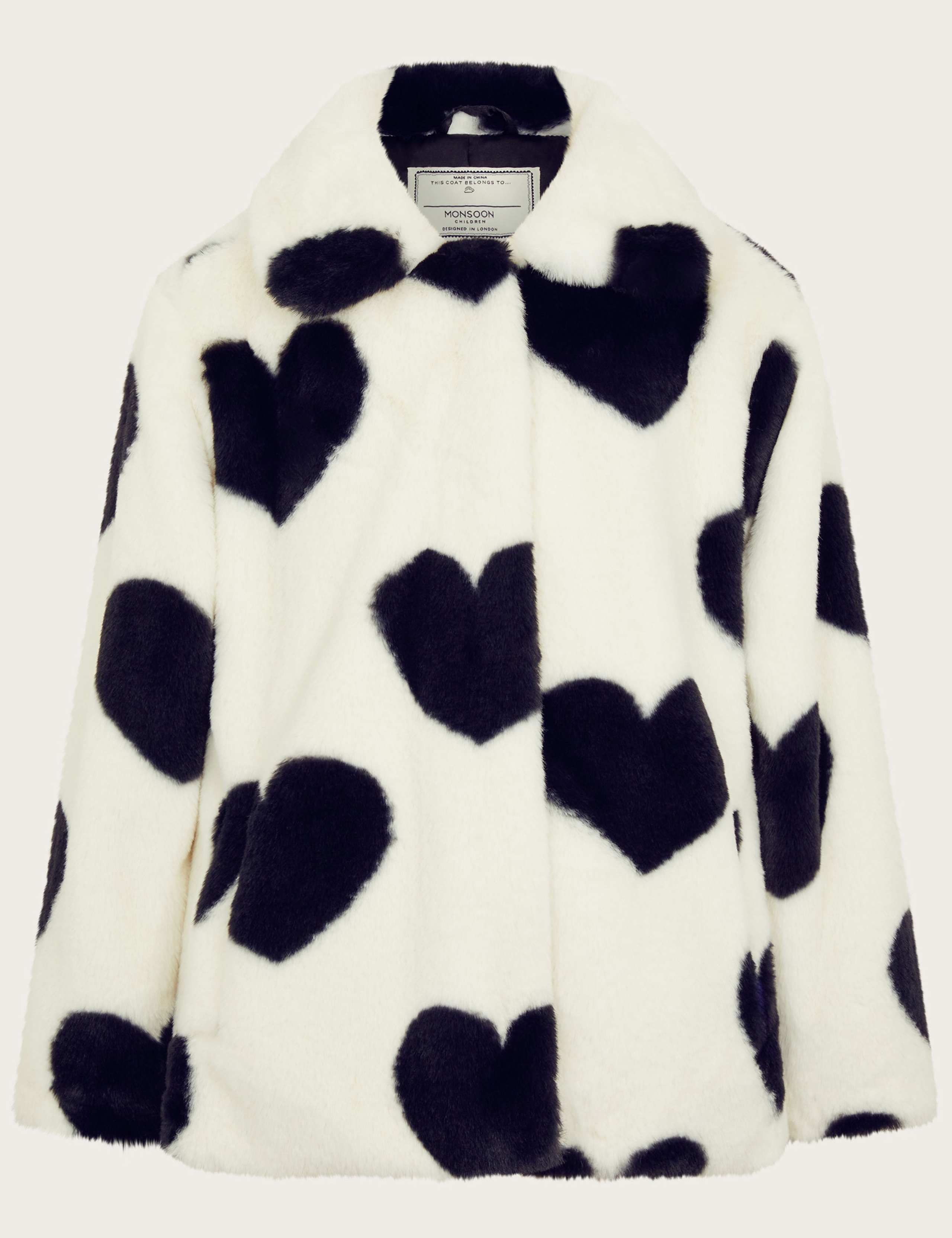 Heart Print Faux Fur Coat (3-15 Yrs)