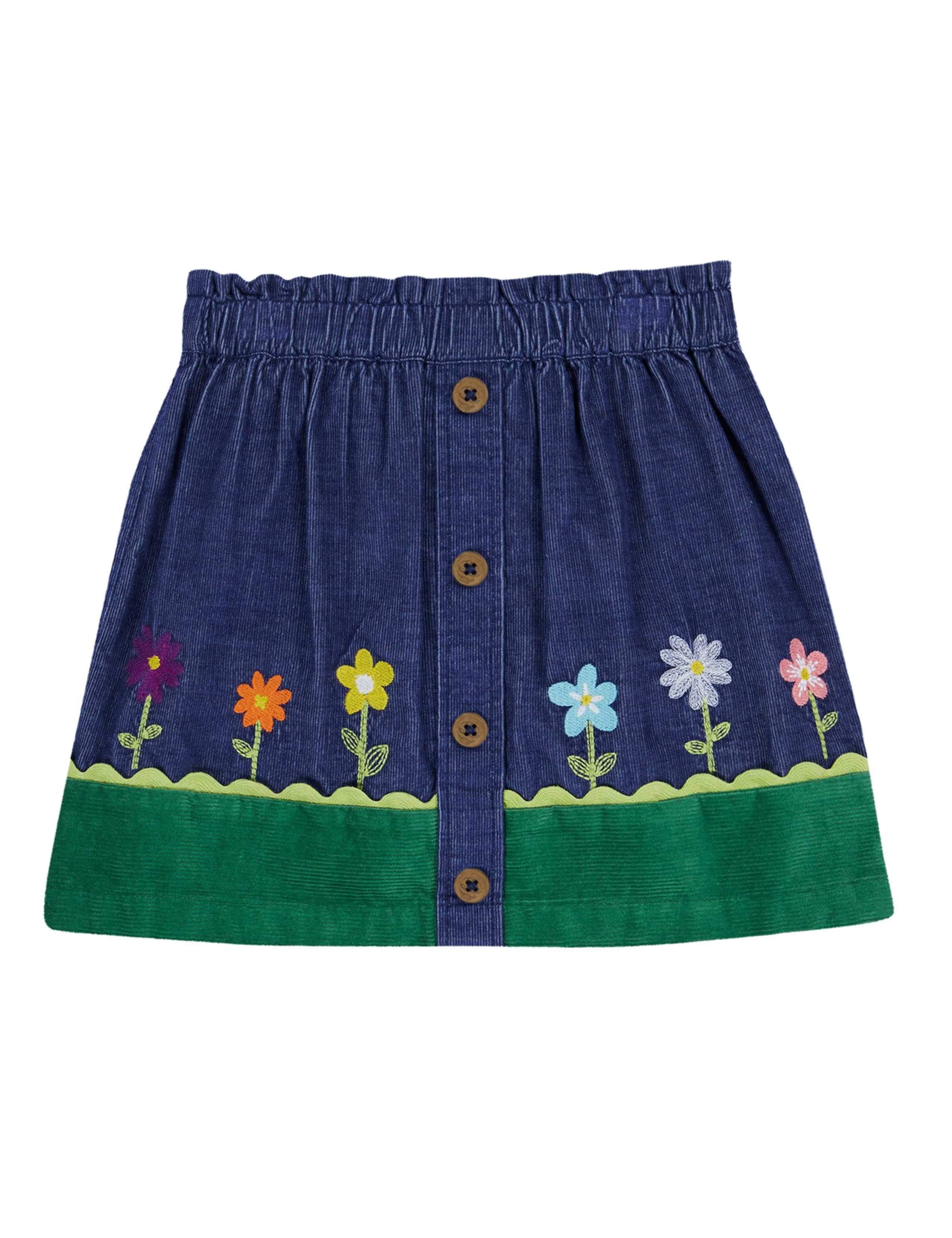 Pure Cotton Cord Embroidered Skirt (2-12 Yrs)