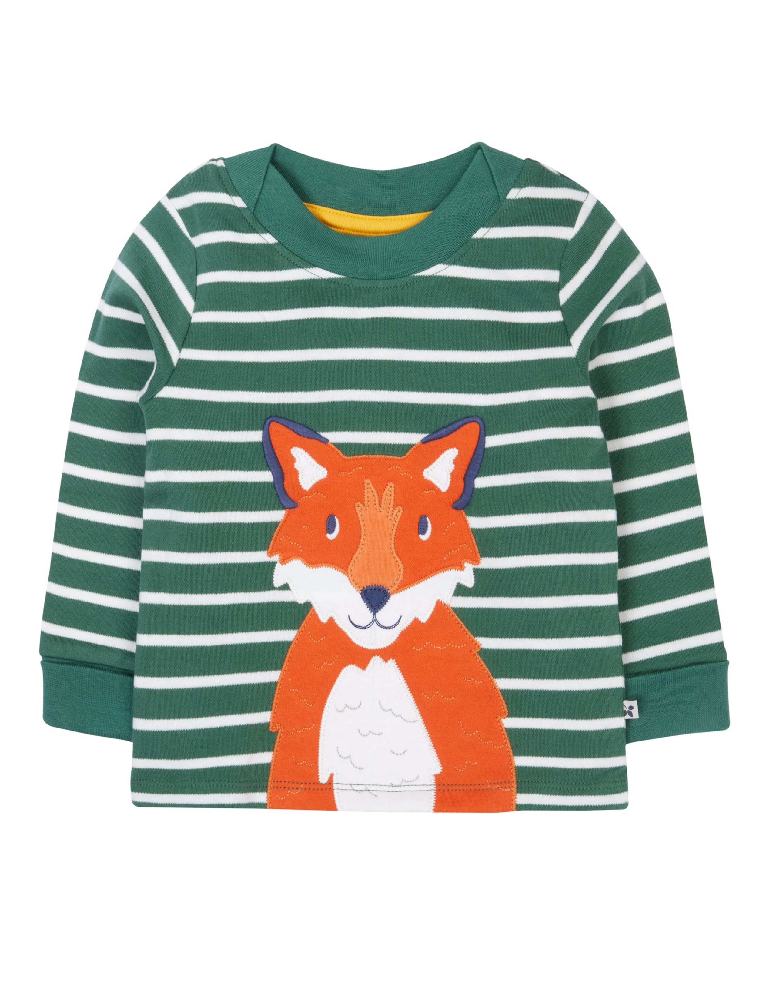 Pure Cotton Fox Appliqué Striped Top (0-5 Yrs)