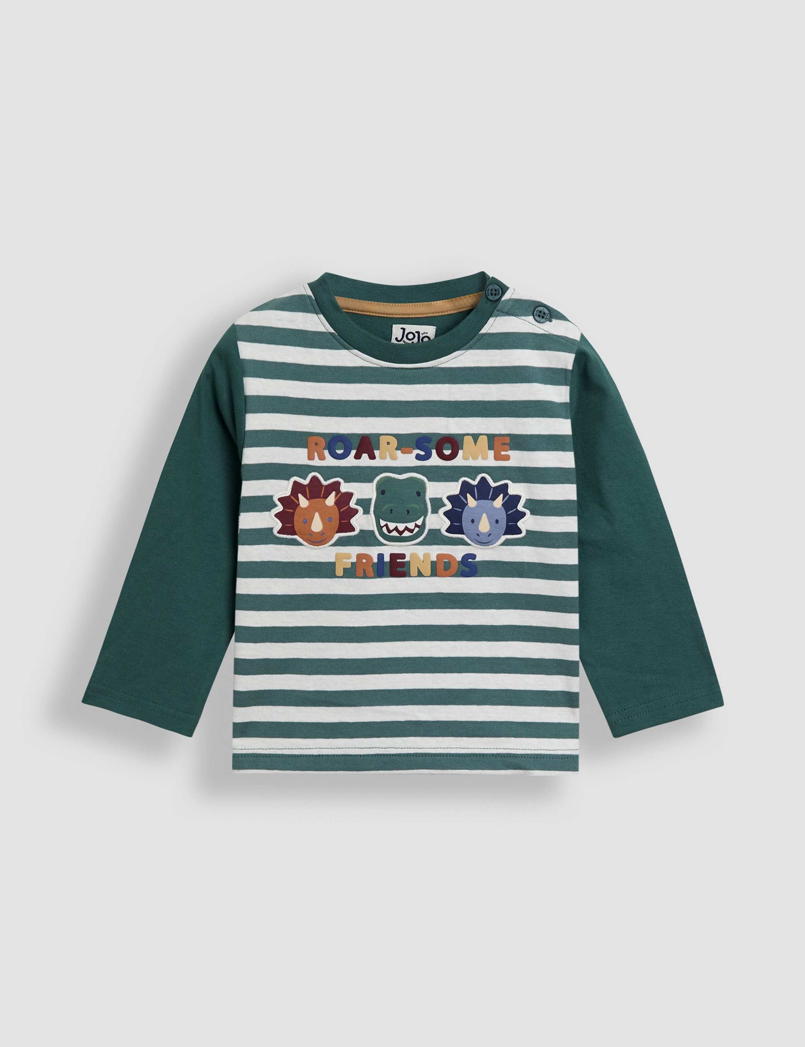 Pure Cotton Striped Dinosaur Applique Top (0-7 Yrs)