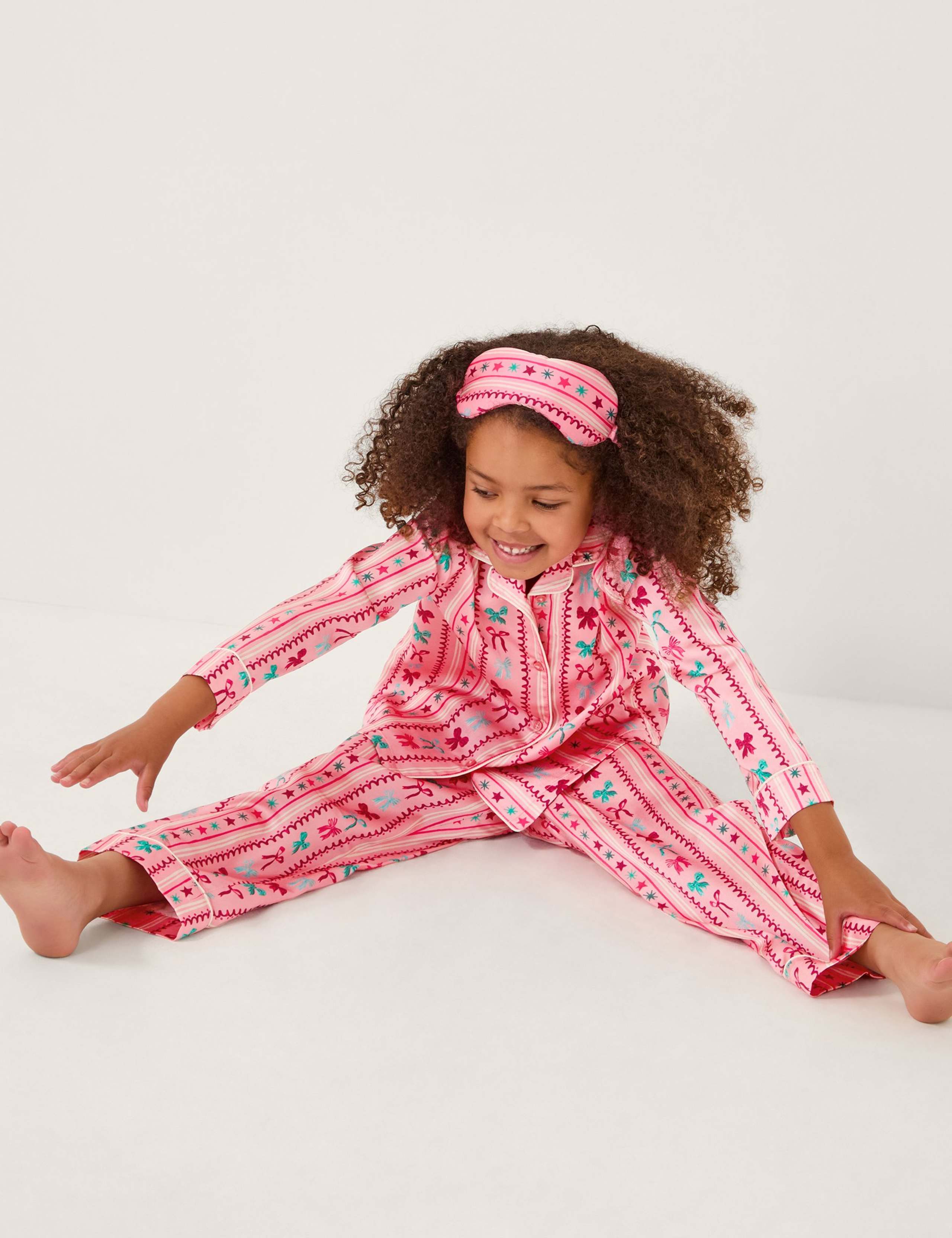2pc Bow Print Pyjamas and Sleep Mask Set (5-13 Yrs)