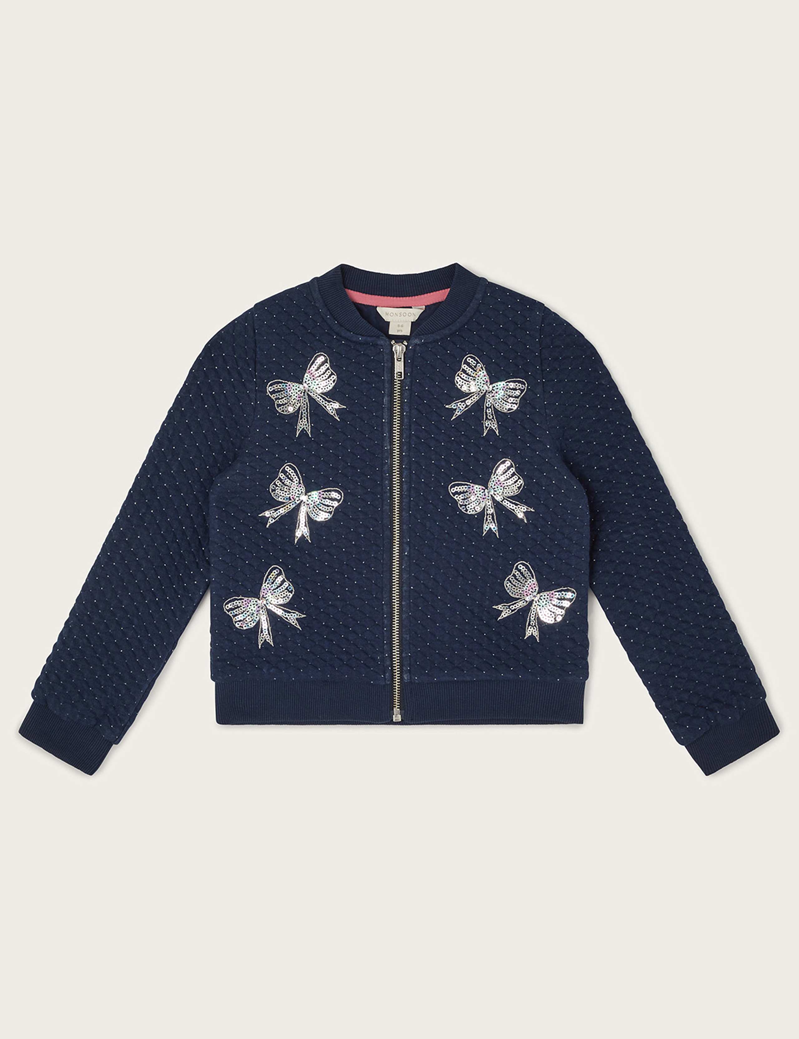 Cotton Rich Sequin Bow Bomber Jacket (3-13 Yrs)
