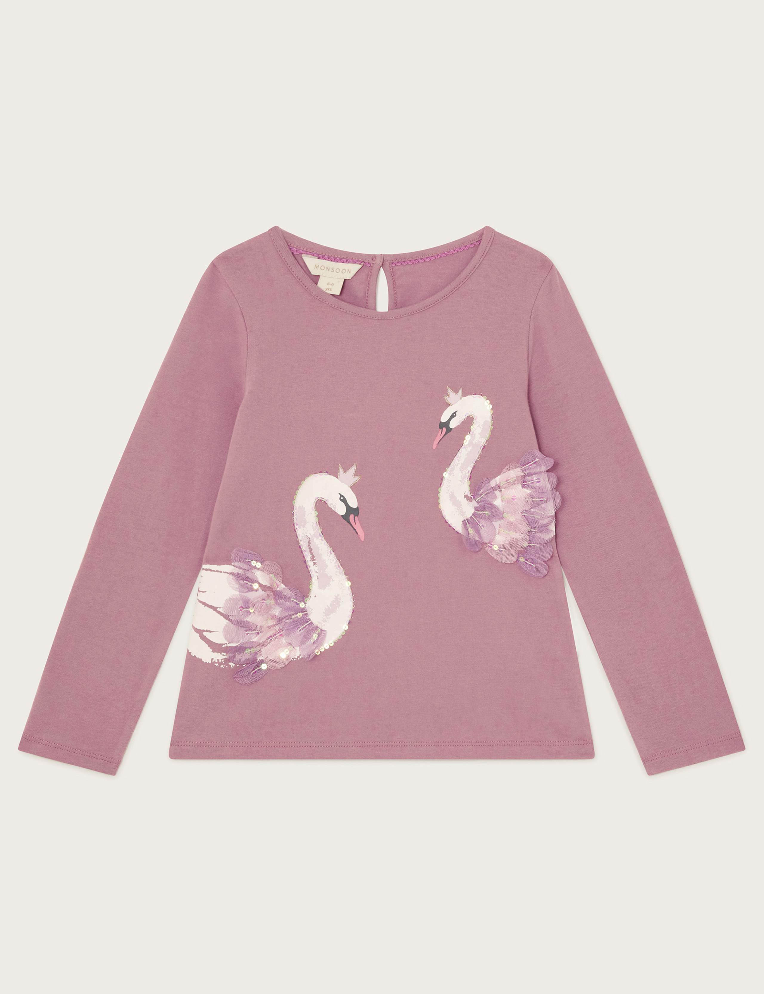 Pure Cotton Embellished Swan Top (2-13 Yrs)