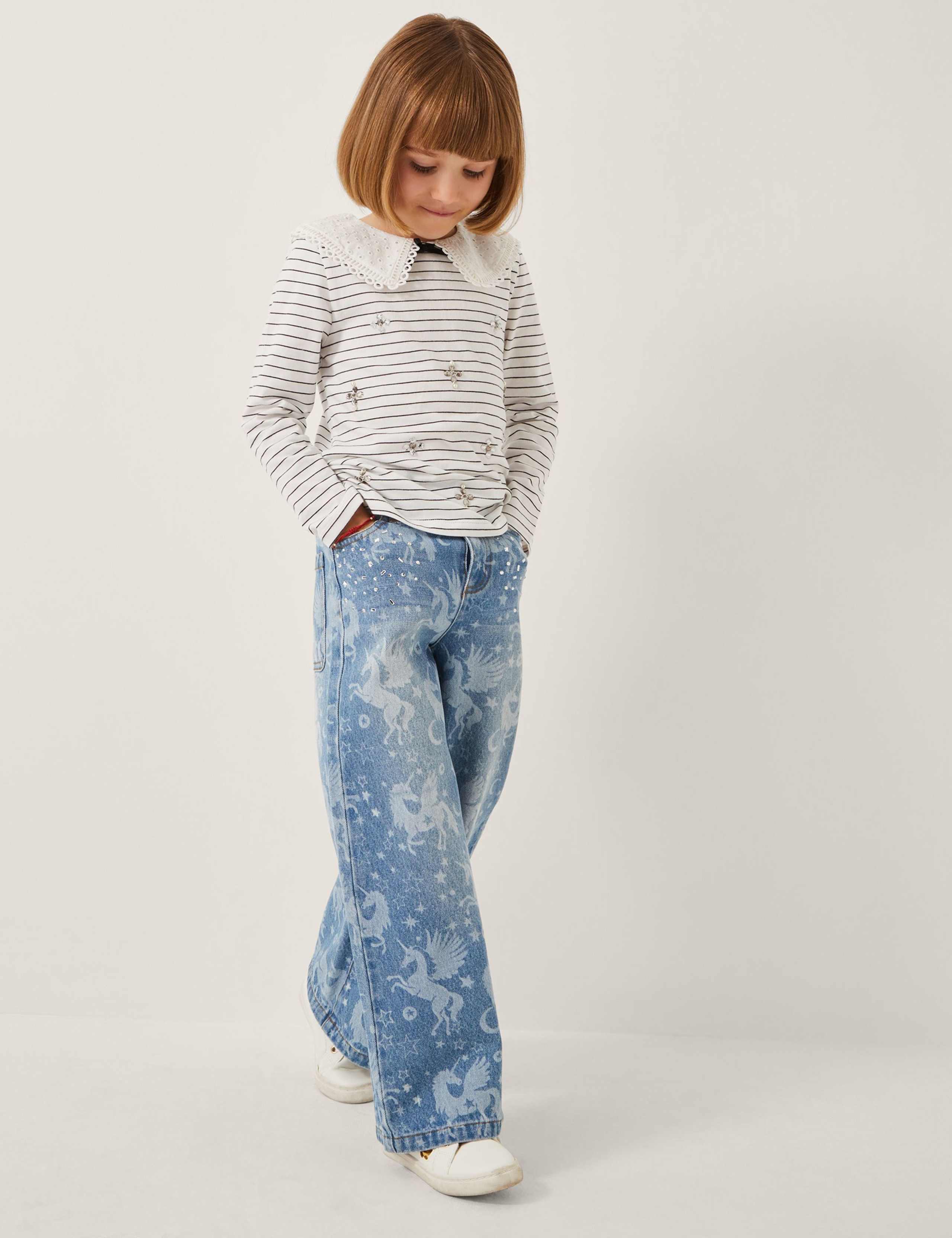 Pure Cotton Embellished Broderie Collar Top (3-13 Yrs)