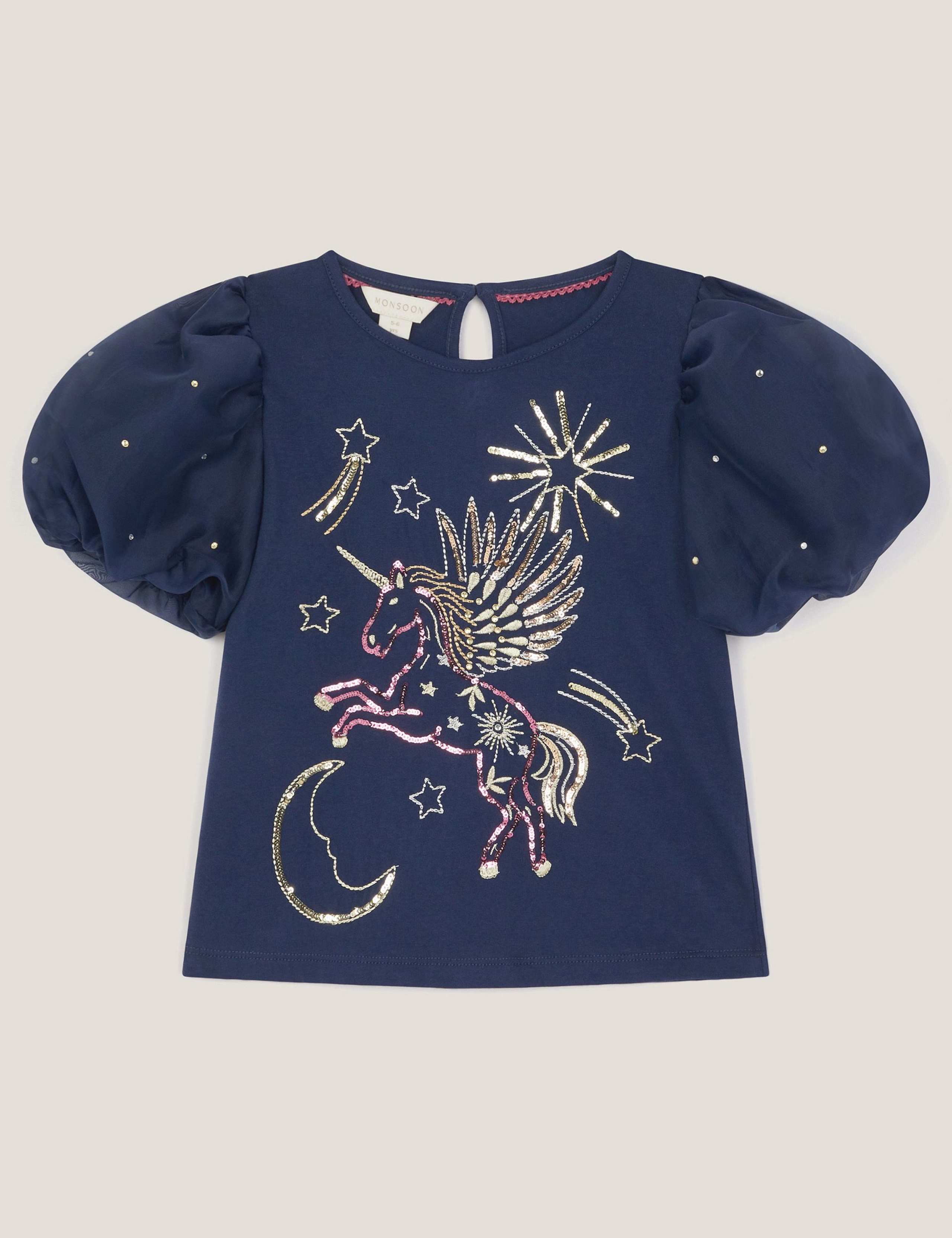 Pure Cotton Unicorn Embellished T-Shirt (3-13 Yrs)