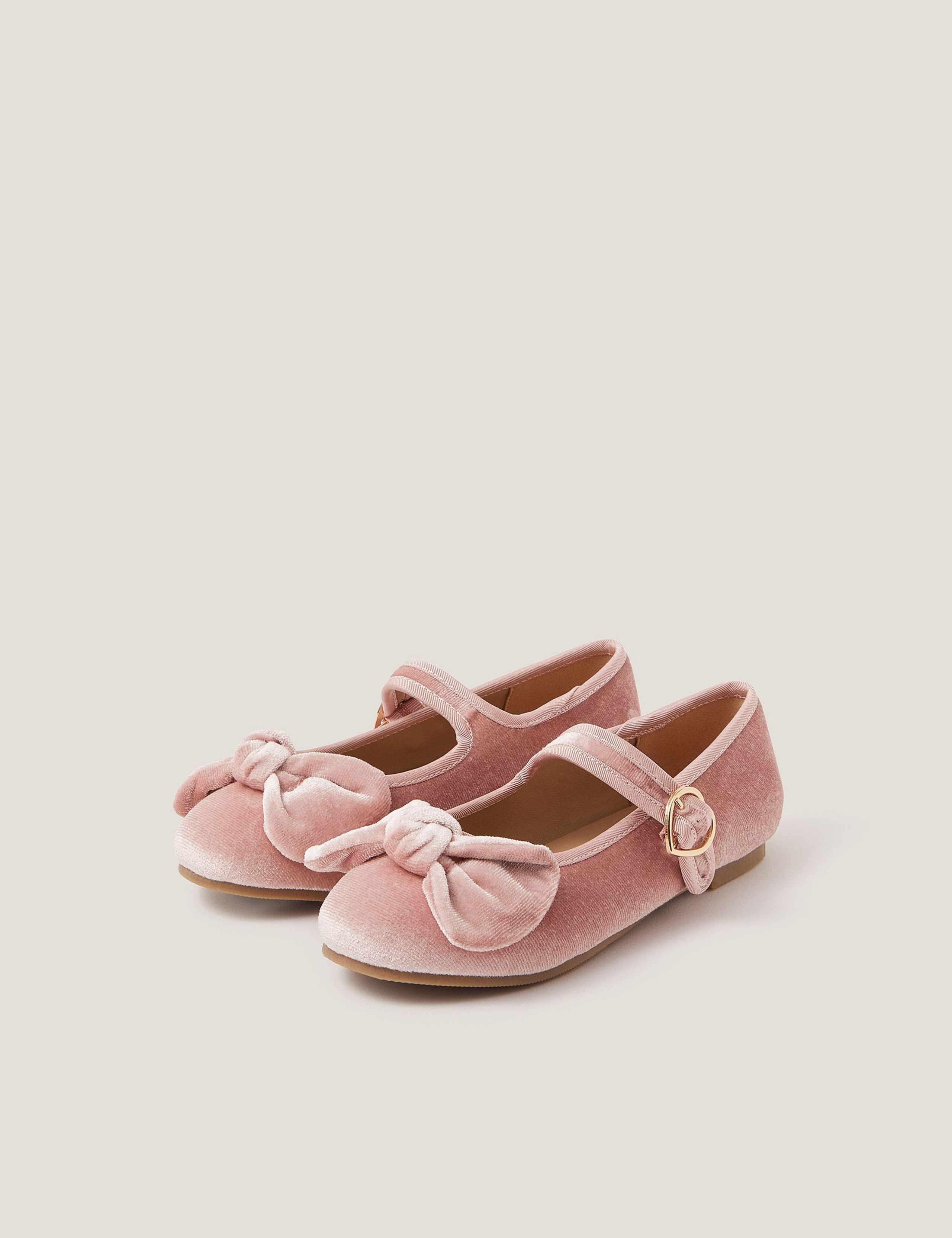 Kids' Velvet Bow Ballet Pumps (11 Small - 3 Large)