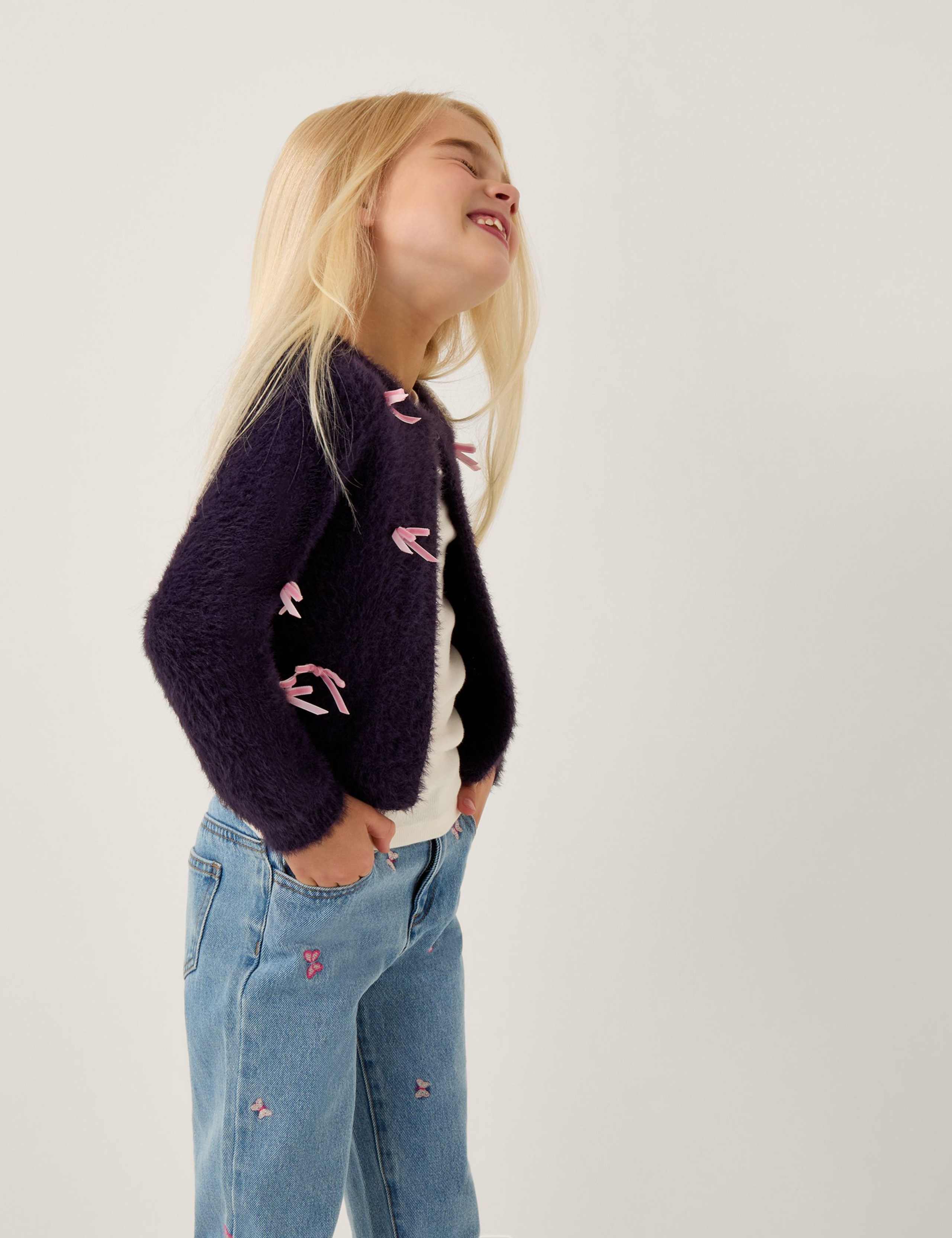 Bow Embellished Fuzzy Cardigan (3-15 Yrs)