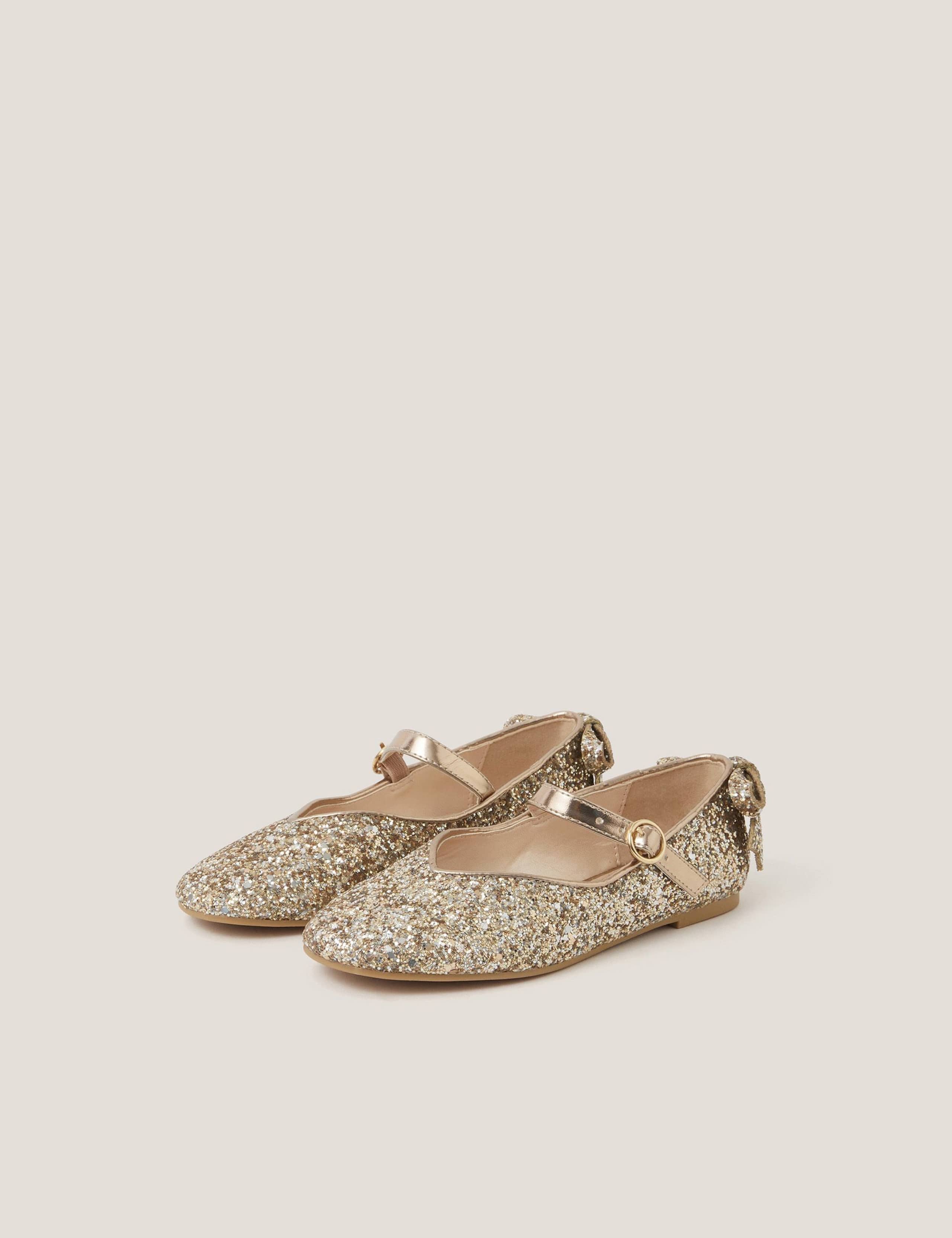 Kids' Glitter Bow Ballet Pumps Shoes (8 Small - 3 Large)