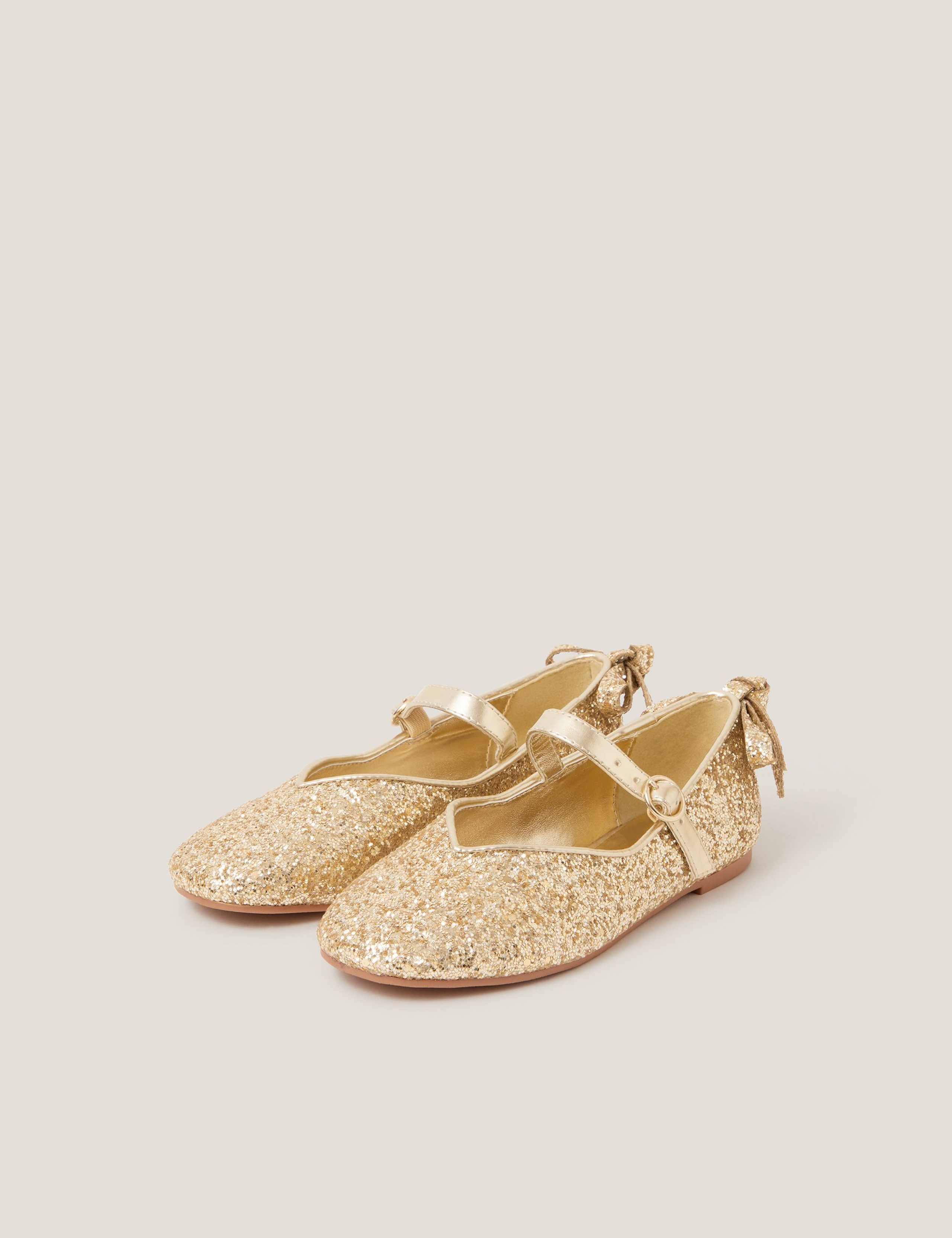 Kids' Glitter Bow Ballet Pumps Shoes (8 Small - 3 Large)