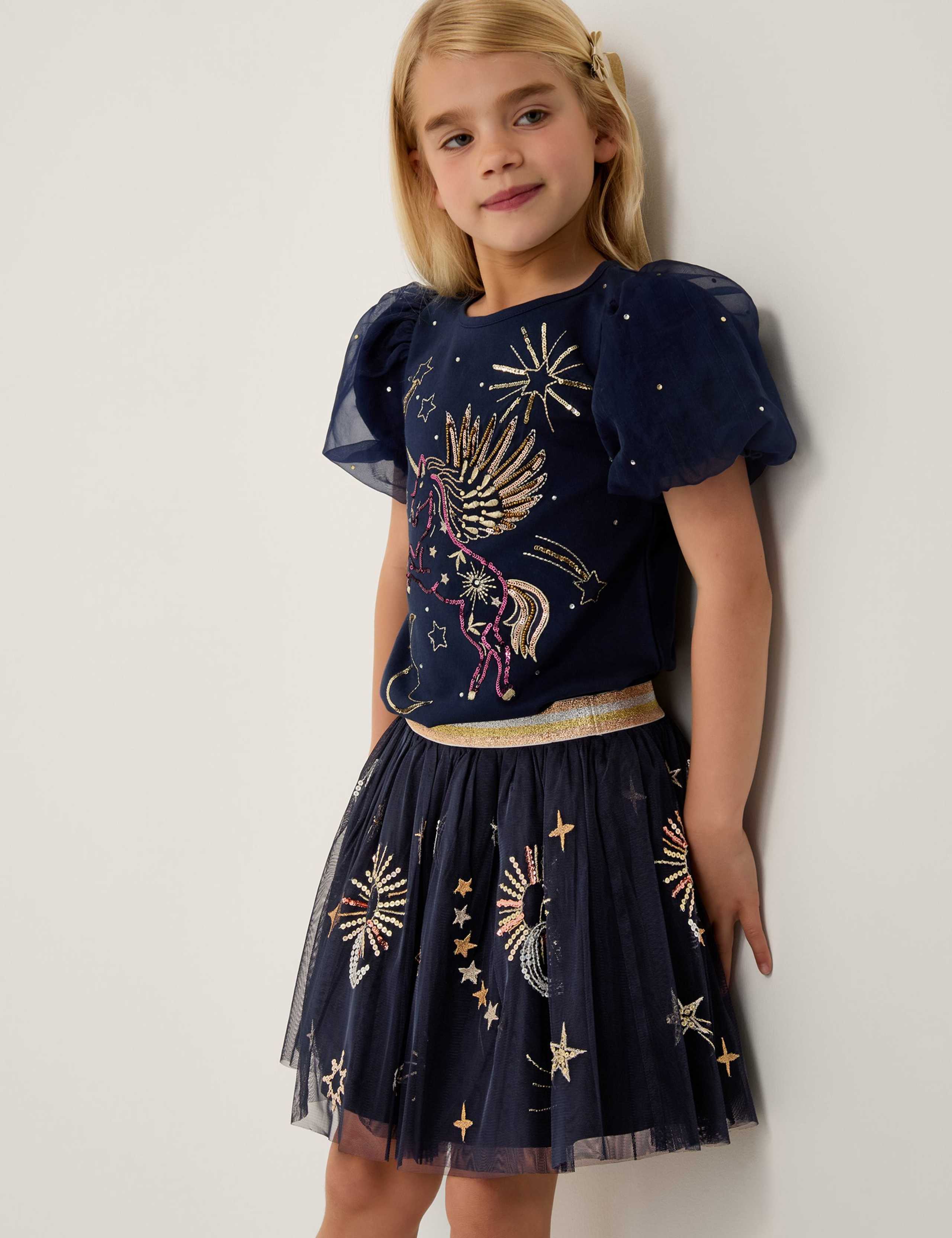 Moon and Stars Embellished Mesh Skirt (3-13 Yrs)