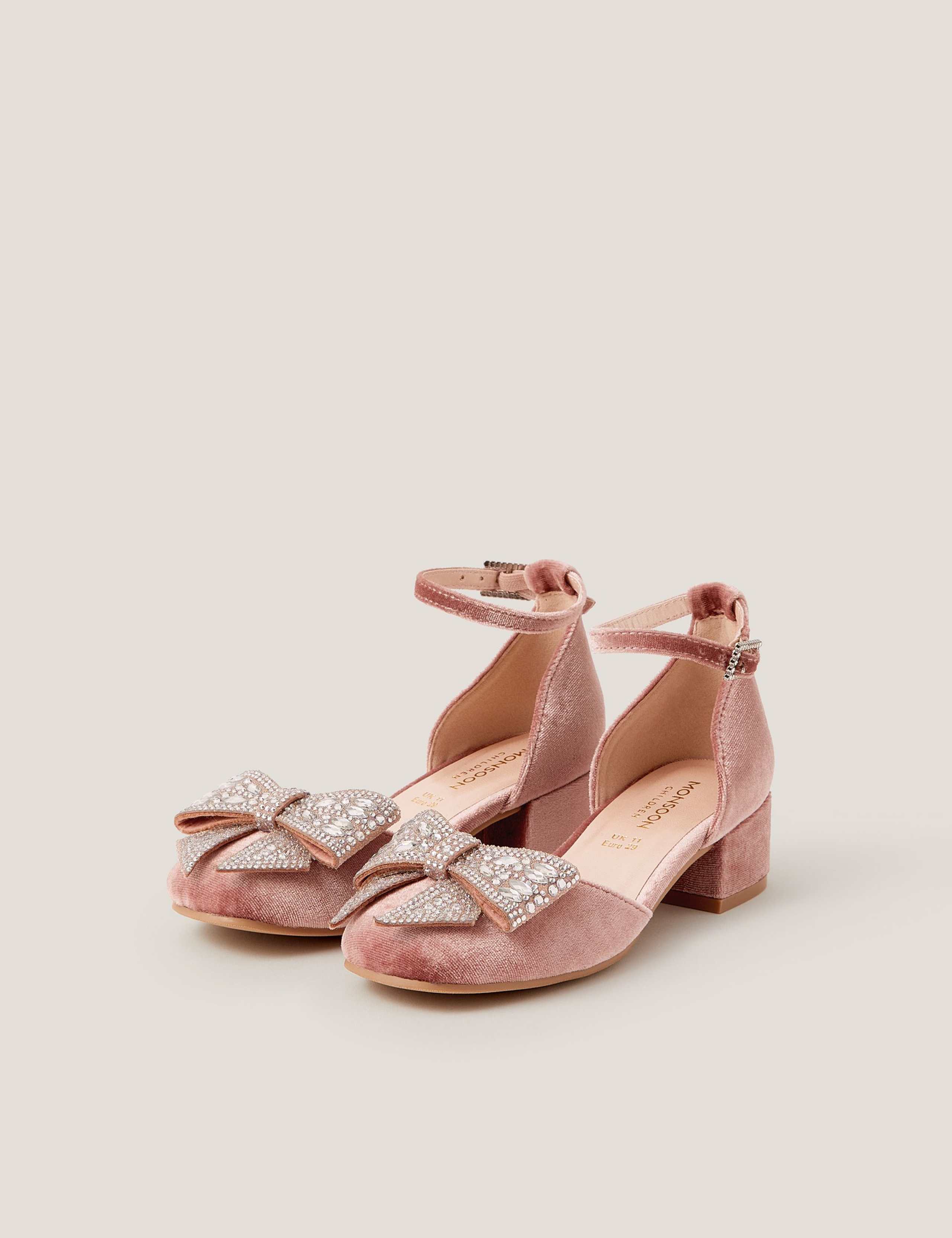 Kids' Velvet Bow Party Shoes (7 Small - 3 Large)