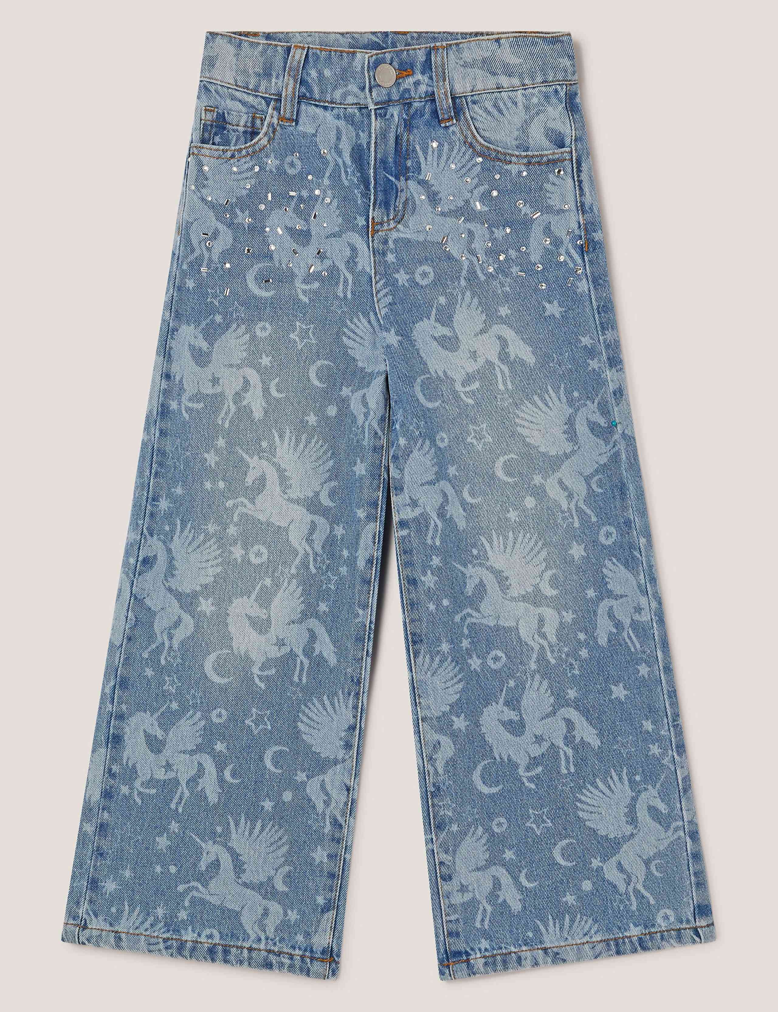 Pure Cotton Wide Leg Unicorn Jeans (3-13 Yrs)