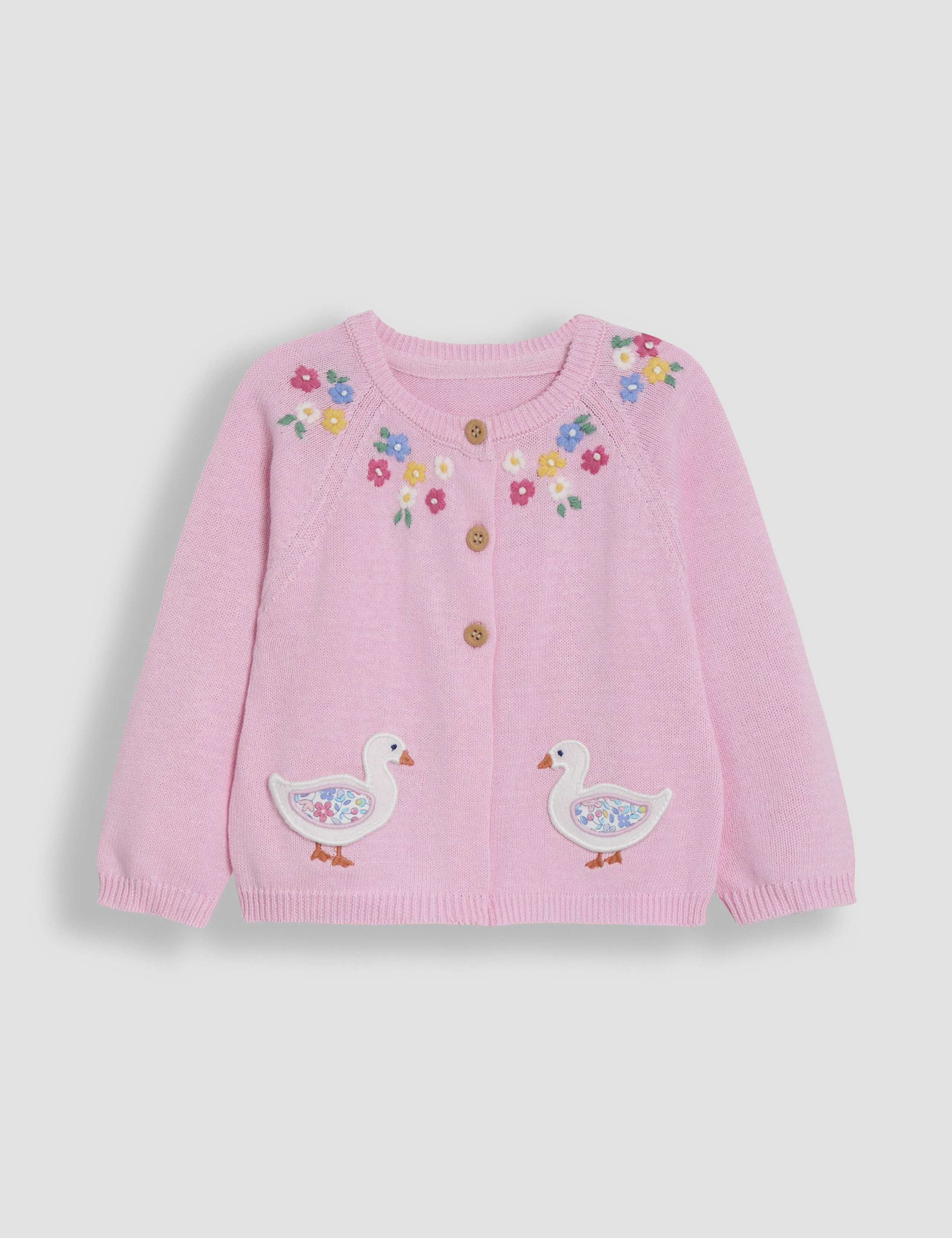 Pure Cotton Knitted Floral Duck Cardigan (0-5 Yrs)