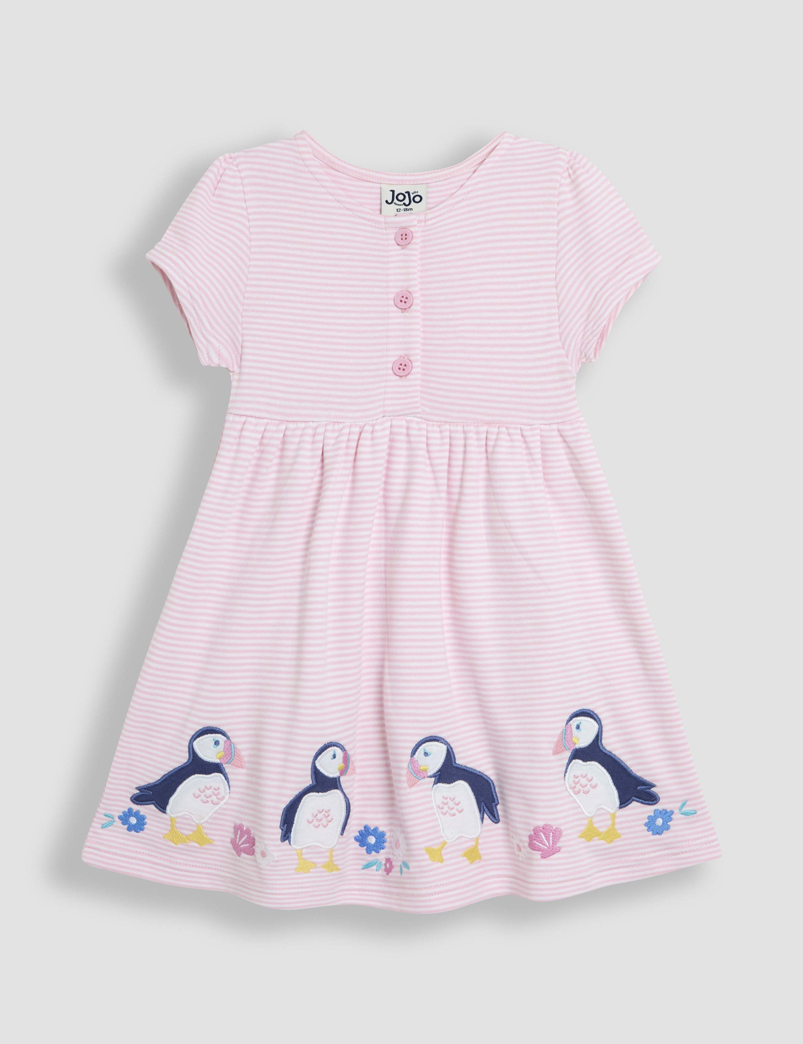 Pure Cotton Striped Puffin Dress (6 Mths-5 Yrs)