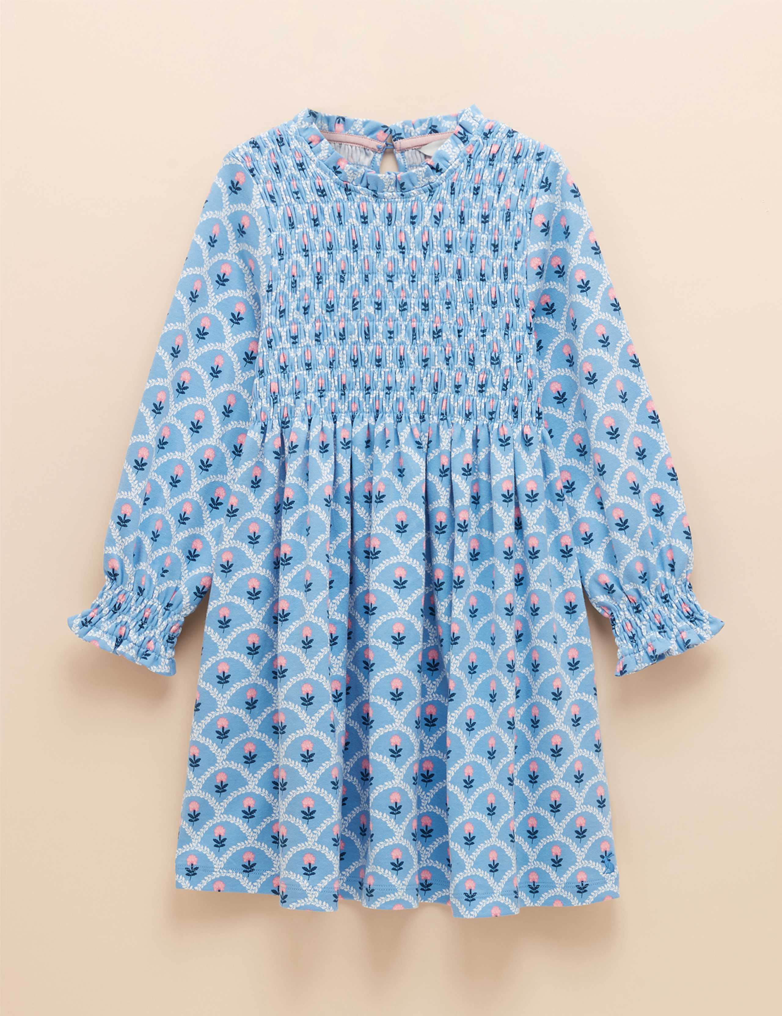 Pure Cotton Shirred Printed Dress (2-11 Yrs)