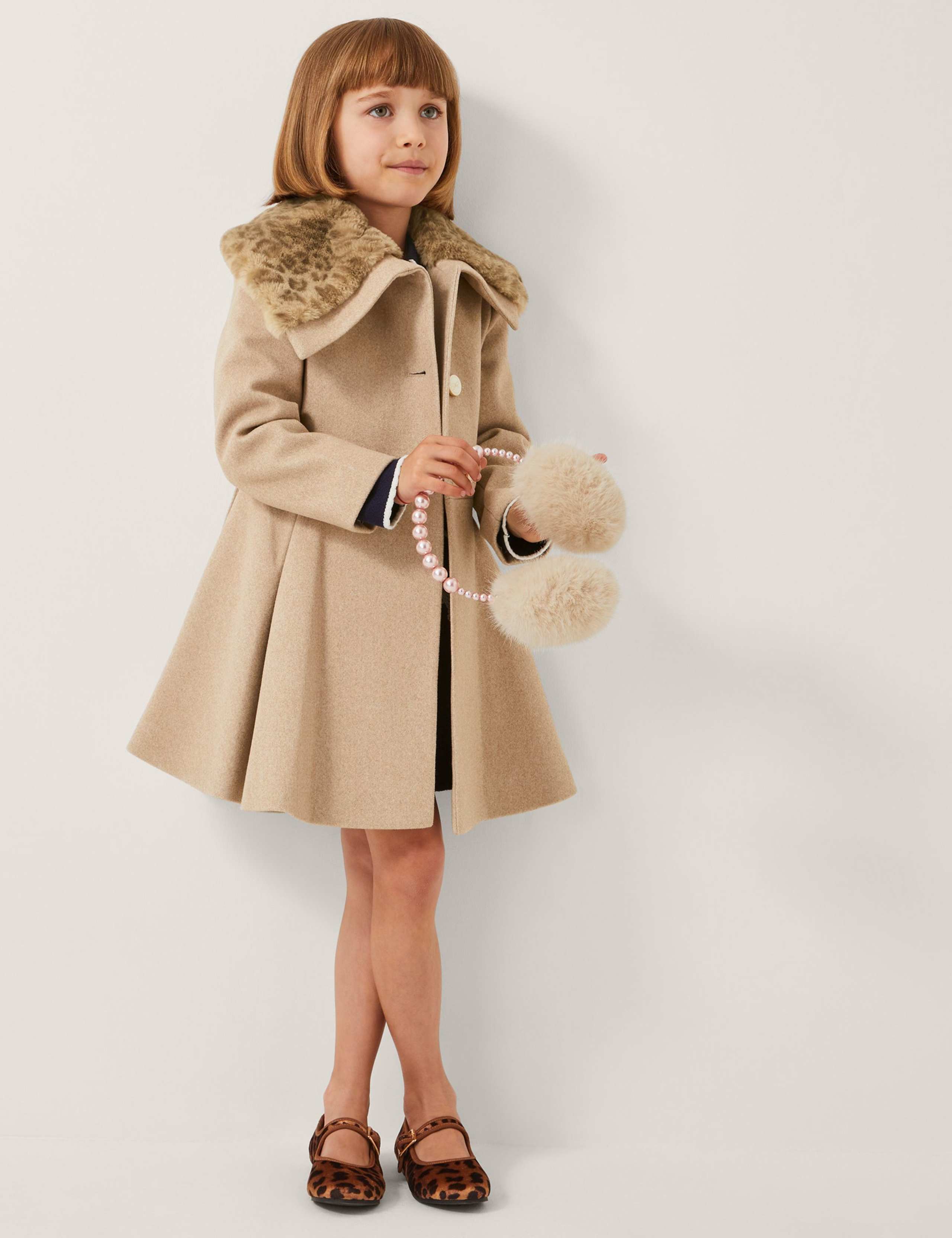 Leopard Collar Swing Coat (3-15 Yrs)