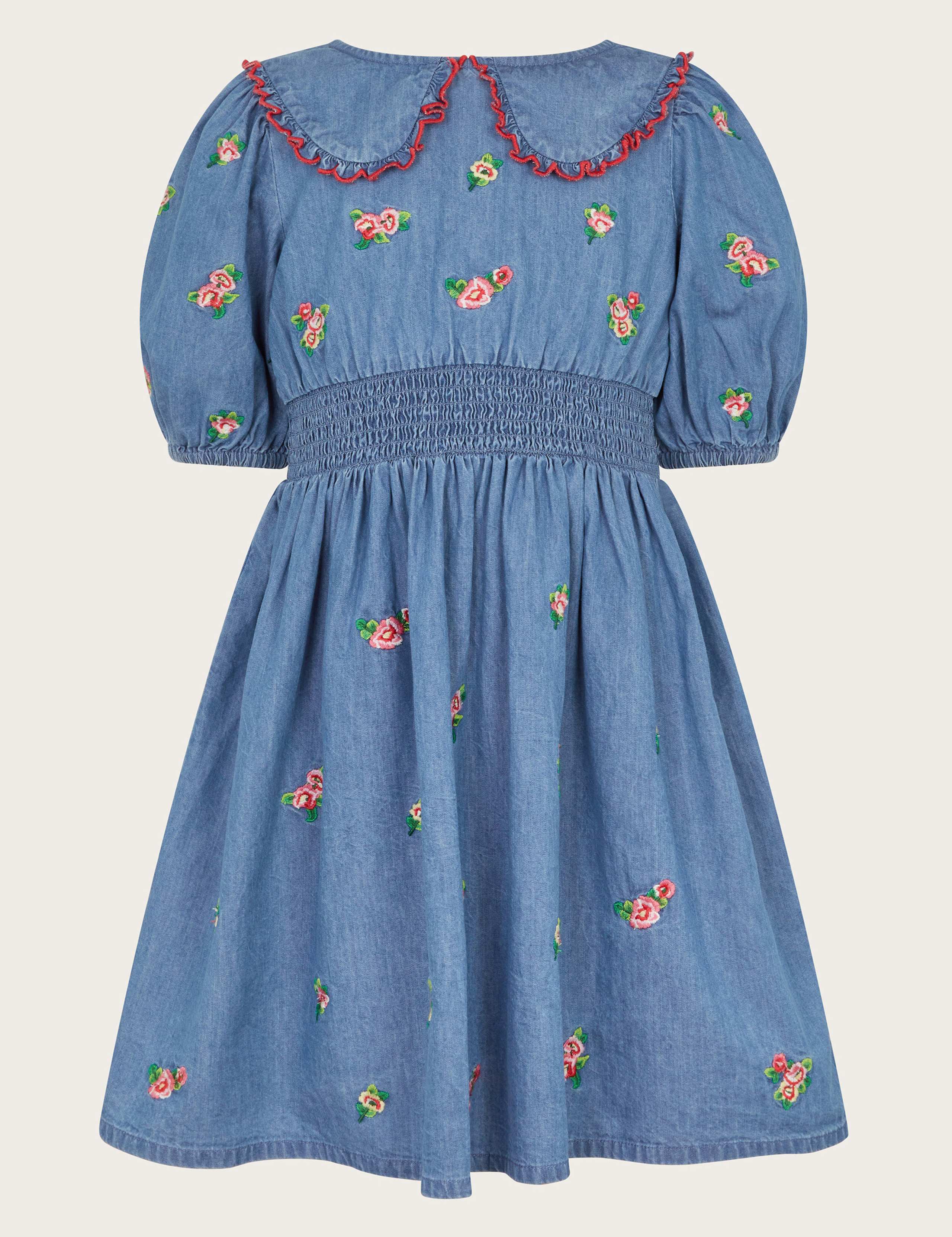 Denim Floral Embroidered Dress (3-13 Yrs)
