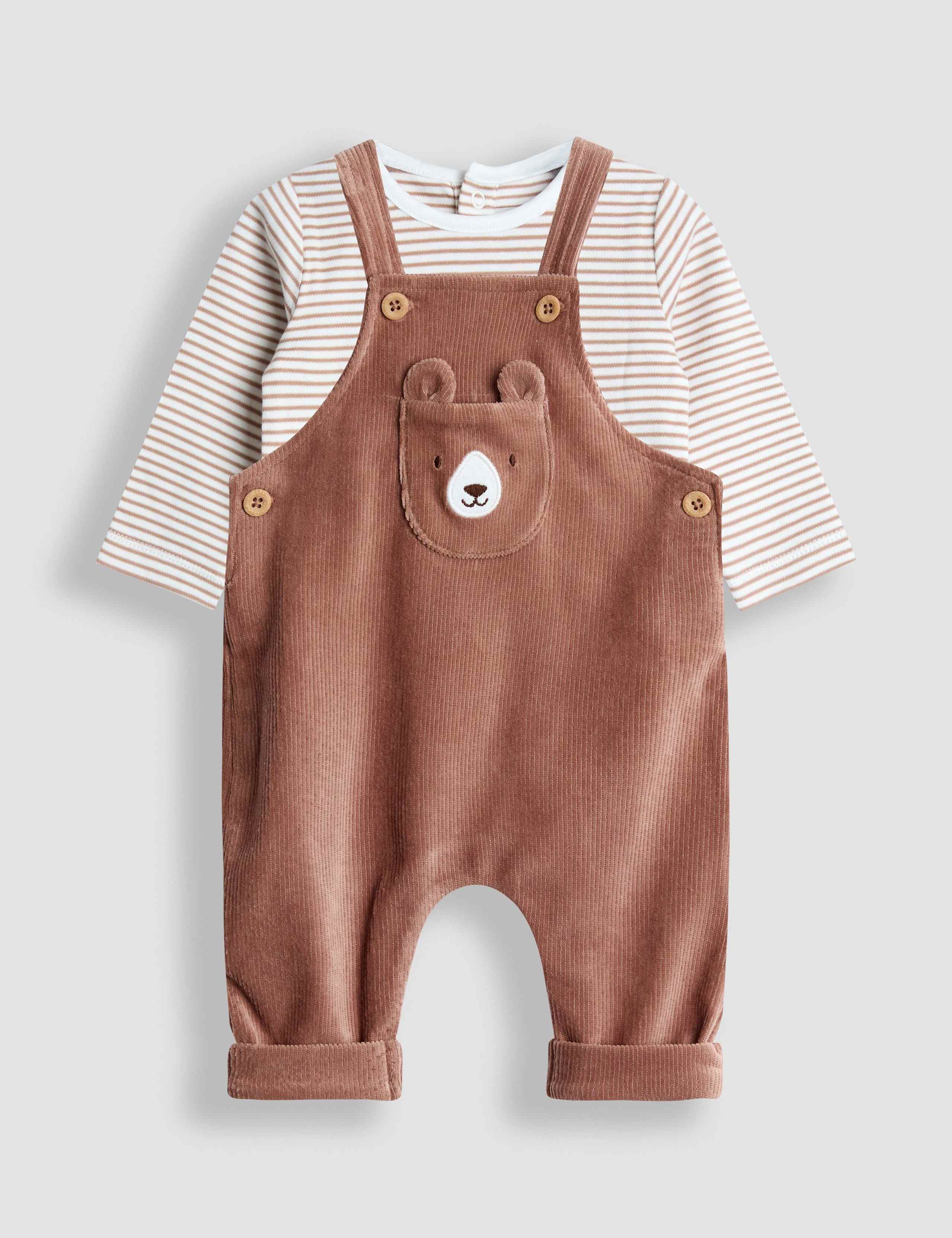 Cotton Rich Velour Dungarees (0-24 Mths)
