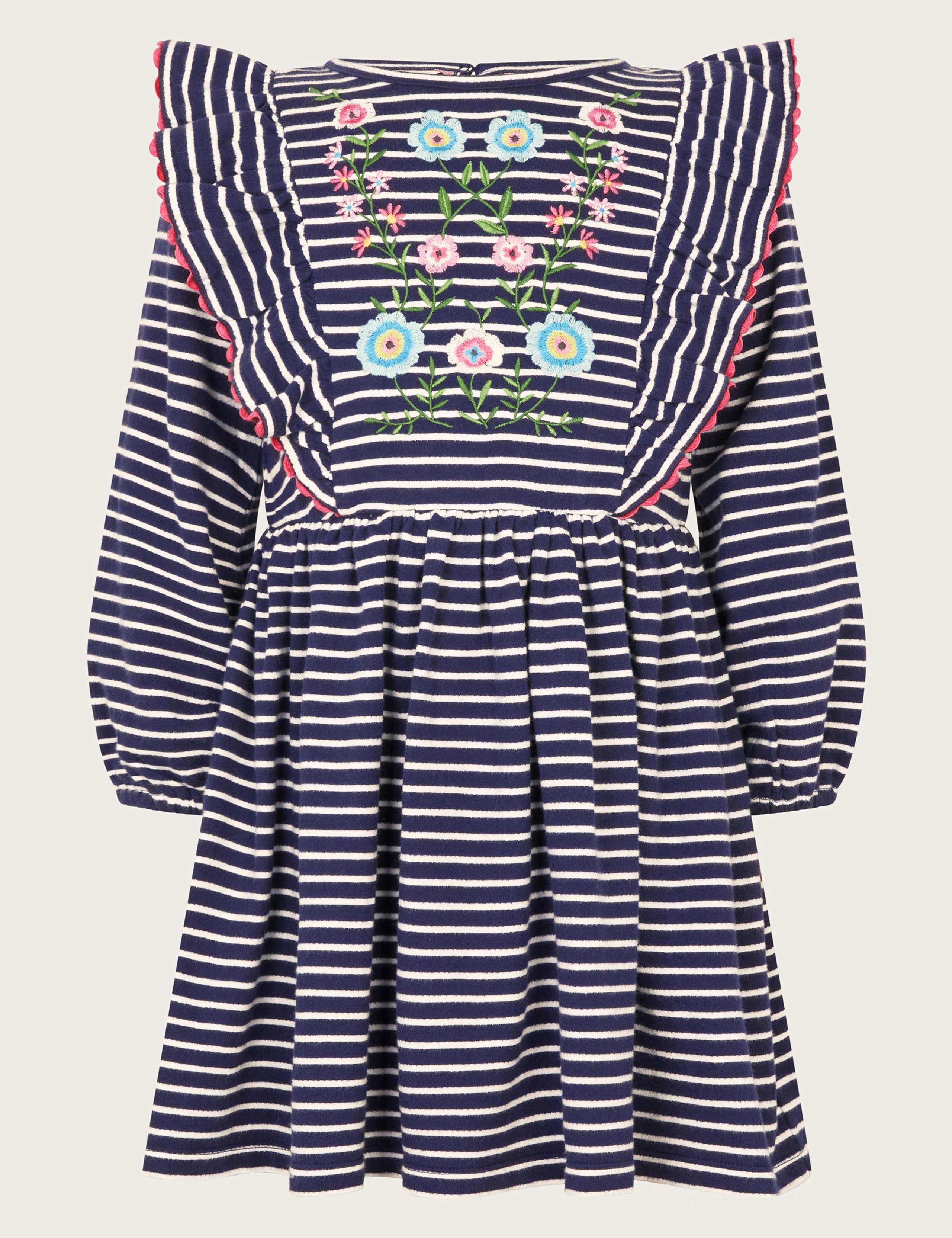 Jersey Striped Embroidered Dress (2-13 Yrs)
